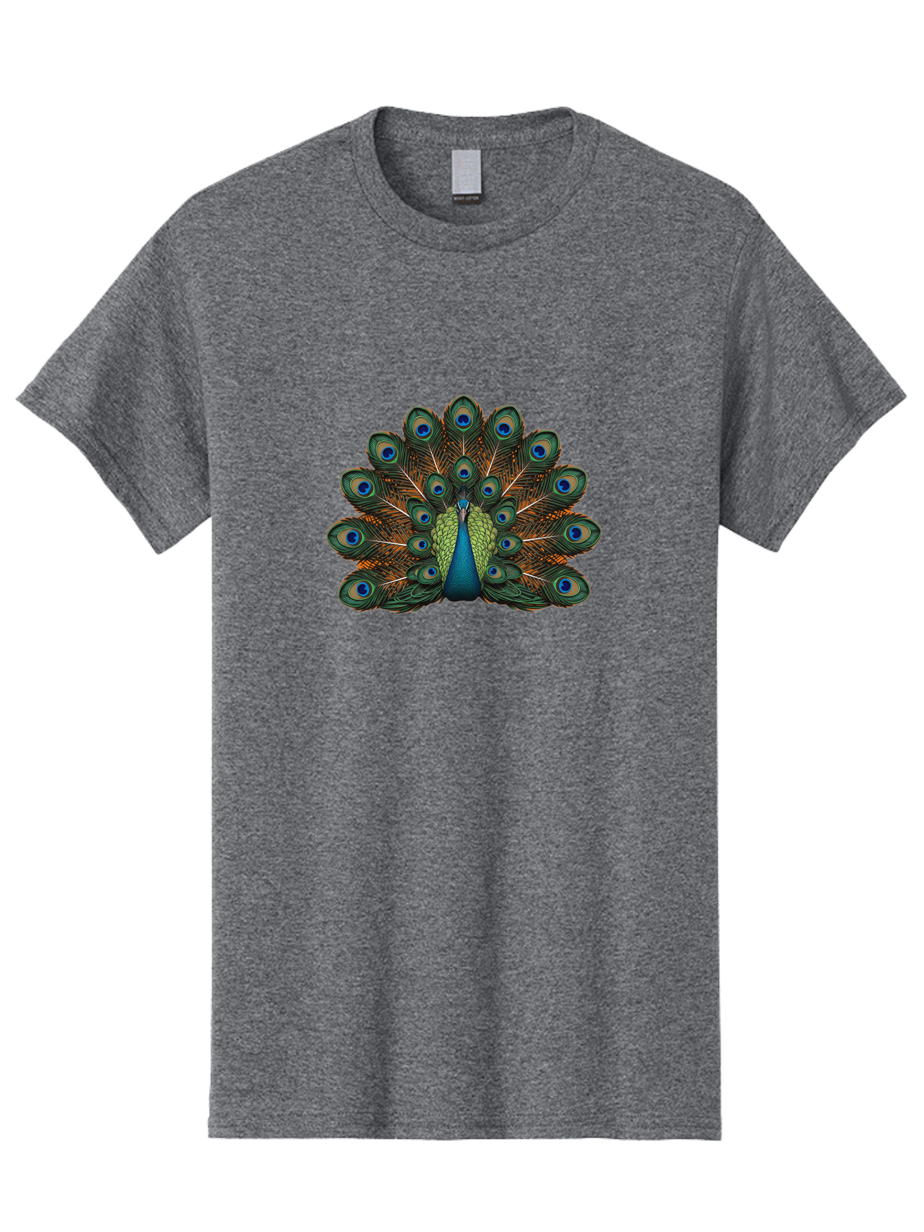 Peacock-With-Tail-Feathers-Spread Men'S Graphic Tee, 100% Cotton, Comfortable Casual Summer Wear, Machine Washable, Peacock, Vibrant Feathers, Blue Eyespots, Green And Gold Plumage, Majestic Bird, Exotic Beauty, Colorful Display, Ornate Tail Bab137