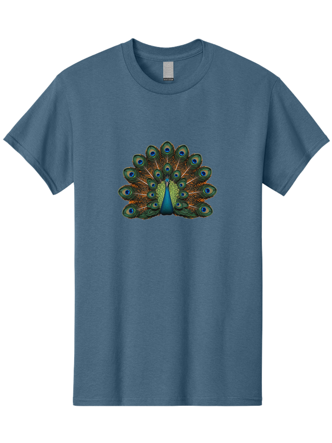 Peacock-With-Tail-Feathers-Spread Men'S Graphic Tee, 100% Cotton, Comfortable Casual Summer Wear, Machine Washable, Peacock, Vibrant Feathers, Blue Eyespots, Green And Gold Plumage, Majestic Bird, Exotic Beauty, Colorful Display, Ornate Tail Bab137