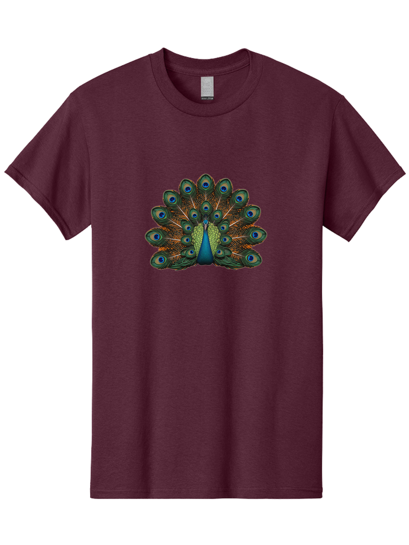 Peacock-With-Tail-Feathers-Spread Men'S Graphic Tee, 100% Cotton, Comfortable Casual Summer Wear, Machine Washable, Peacock, Vibrant Feathers, Blue Eyespots, Green And Gold Plumage, Majestic Bird, Exotic Beauty, Colorful Display, Ornate Tail Bab137