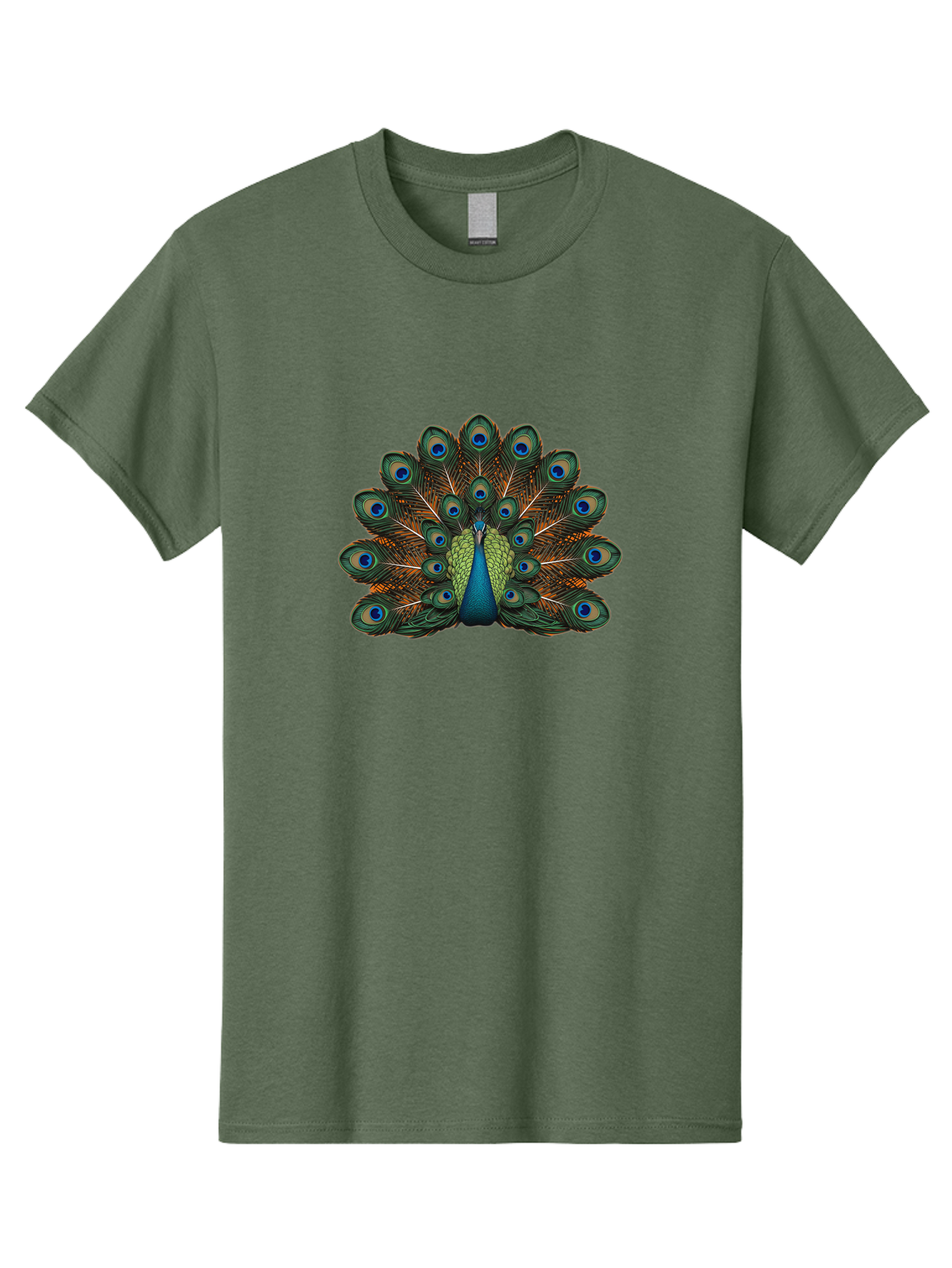 Peacock-With-Tail-Feathers-Spread Men'S Graphic Tee, 100% Cotton, Comfortable Casual Summer Wear, Machine Washable, Peacock, Vibrant Feathers, Blue Eyespots, Green And Gold Plumage, Majestic Bird, Exotic Beauty, Colorful Display, Ornate Tail Bab137
