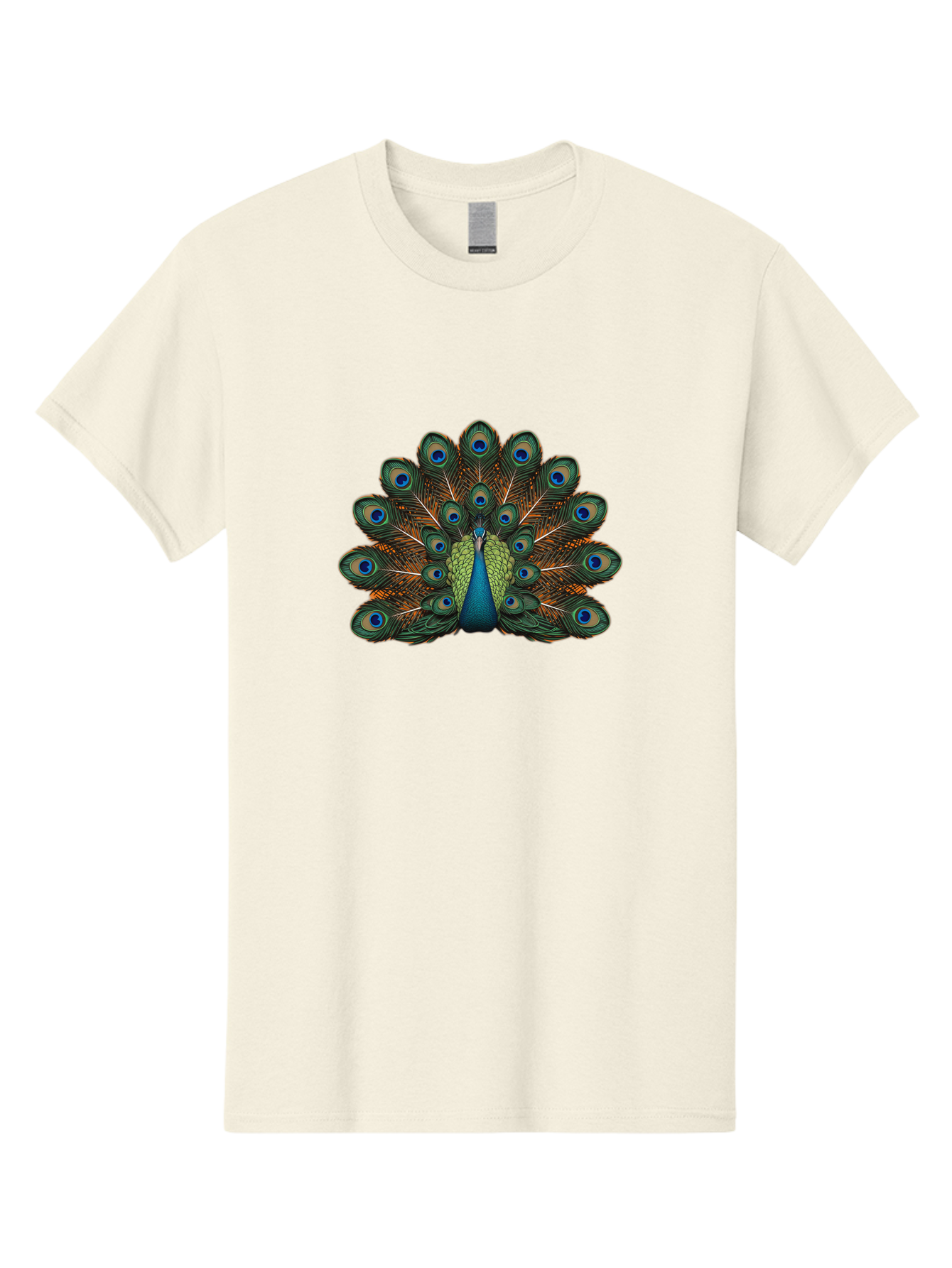 Peacock-With-Tail-Feathers-Spread Men'S Graphic Tee, 100% Cotton, Comfortable Casual Summer Wear, Machine Washable, Peacock, Vibrant Feathers, Blue Eyespots, Green And Gold Plumage, Majestic Bird, Exotic Beauty, Colorful Display, Ornate Tail Bab137