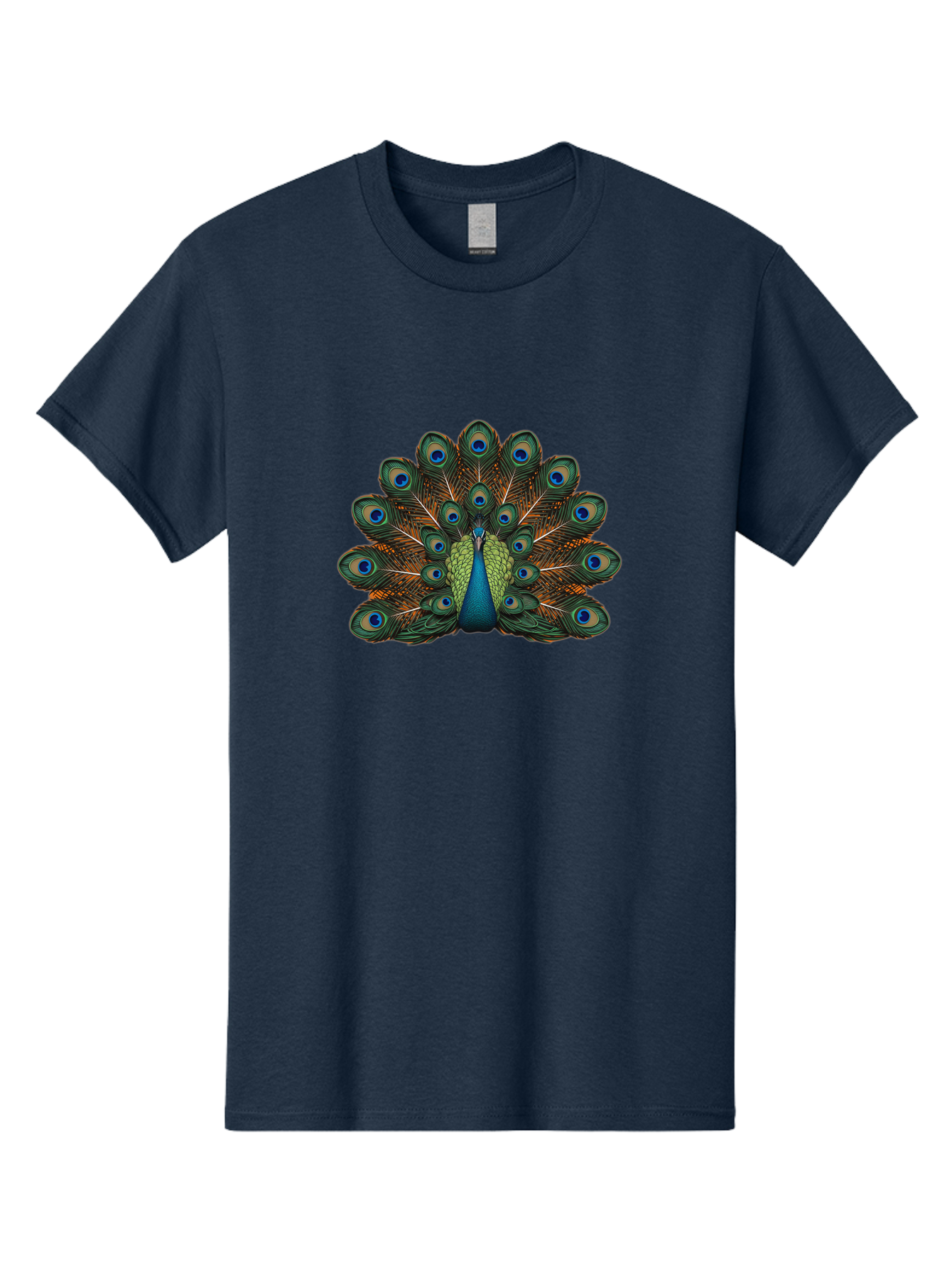 Peacock-With-Tail-Feathers-Spread Men'S Graphic Tee, 100% Cotton, Comfortable Casual Summer Wear, Machine Washable, Peacock, Vibrant Feathers, Blue Eyespots, Green And Gold Plumage, Majestic Bird, Exotic Beauty, Colorful Display, Ornate Tail Bab137