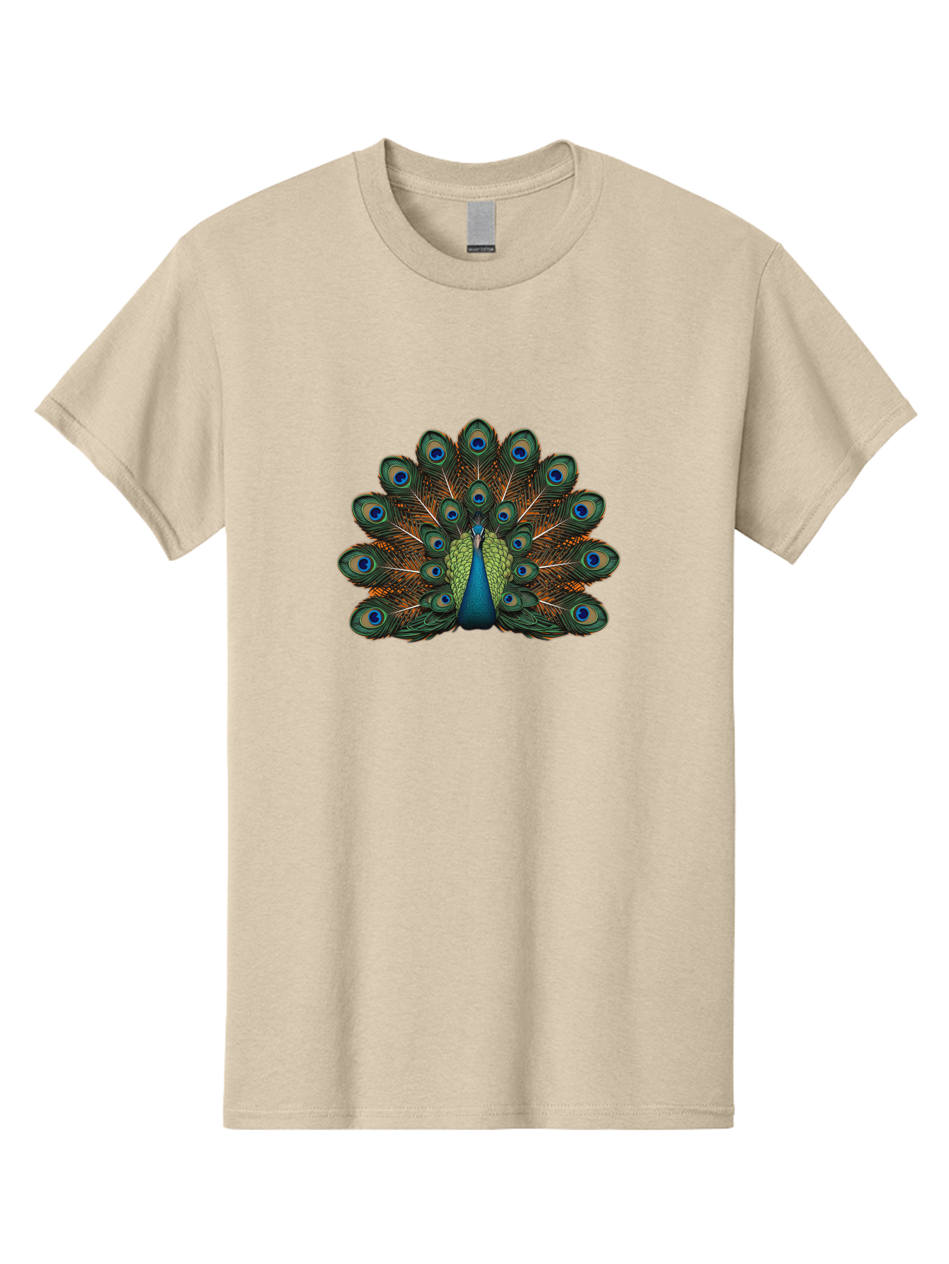 Peacock-With-Tail-Feathers-Spread Men'S Graphic Tee, 100% Cotton, Comfortable Casual Summer Wear, Machine Washable, Peacock, Vibrant Feathers, Blue Eyespots, Green And Gold Plumage, Majestic Bird, Exotic Beauty, Colorful Display, Ornate Tail Bab137