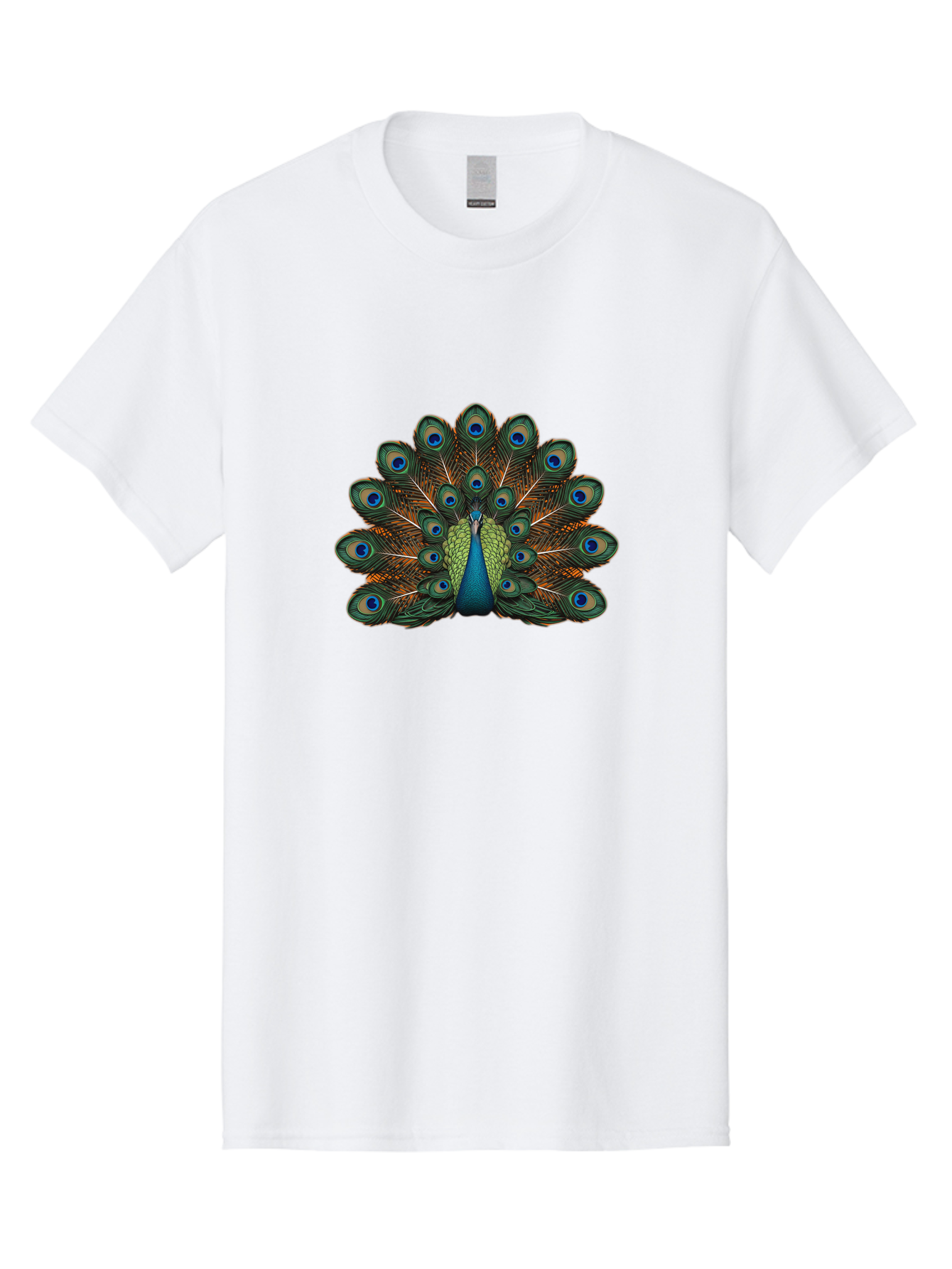 Peacock-With-Tail-Feathers-Spread Men'S Graphic Tee, 100% Cotton, Comfortable Casual Summer Wear, Machine Washable, Peacock, Vibrant Feathers, Blue Eyespots, Green And Gold Plumage, Majestic Bird, Exotic Beauty, Colorful Display, Ornate Tail Bab137