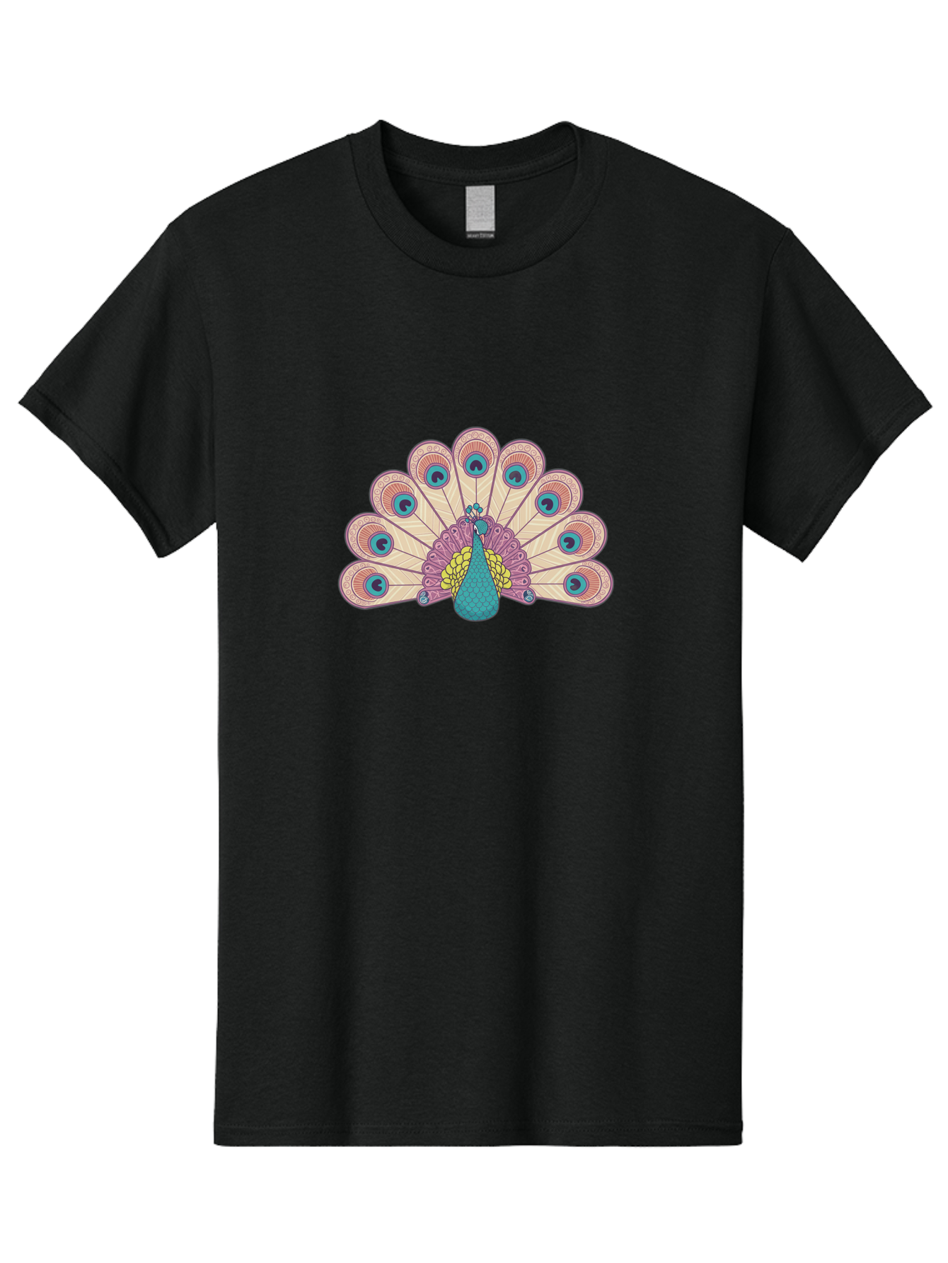 Peacock Men'S Graphic Tee, 100% Cotton, Comfortable Casual Summer Wear, Machine Washable, Peacock Bird, Vibrant Plumage, Colorful Feathers, Intricate Patterns, Majestic Display, Pink, Blue, Yellow Hues, Elegant Bird, Ornate Tail Bab138