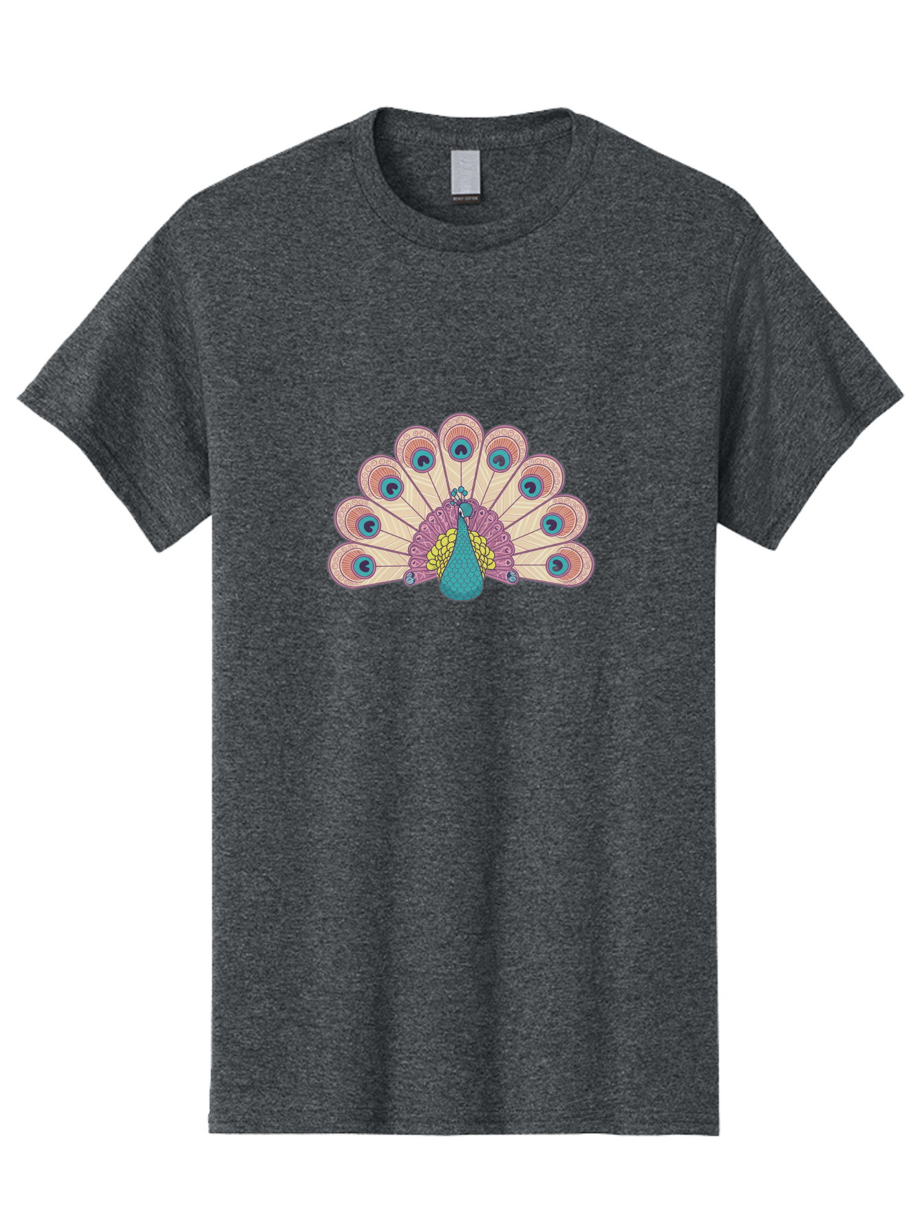 Peacock Men'S Graphic Tee, 100% Cotton, Comfortable Casual Summer Wear, Machine Washable, Peacock Bird, Vibrant Plumage, Colorful Feathers, Intricate Patterns, Majestic Display, Pink, Blue, Yellow Hues, Elegant Bird, Ornate Tail Bab138
