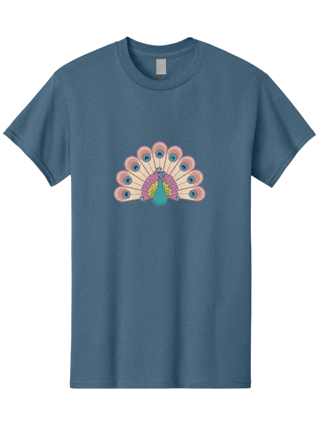Peacock Men'S Graphic Tee, 100% Cotton, Comfortable Casual Summer Wear, Machine Washable, Peacock Bird, Vibrant Plumage, Colorful Feathers, Intricate Patterns, Majestic Display, Pink, Blue, Yellow Hues, Elegant Bird, Ornate Tail Bab138