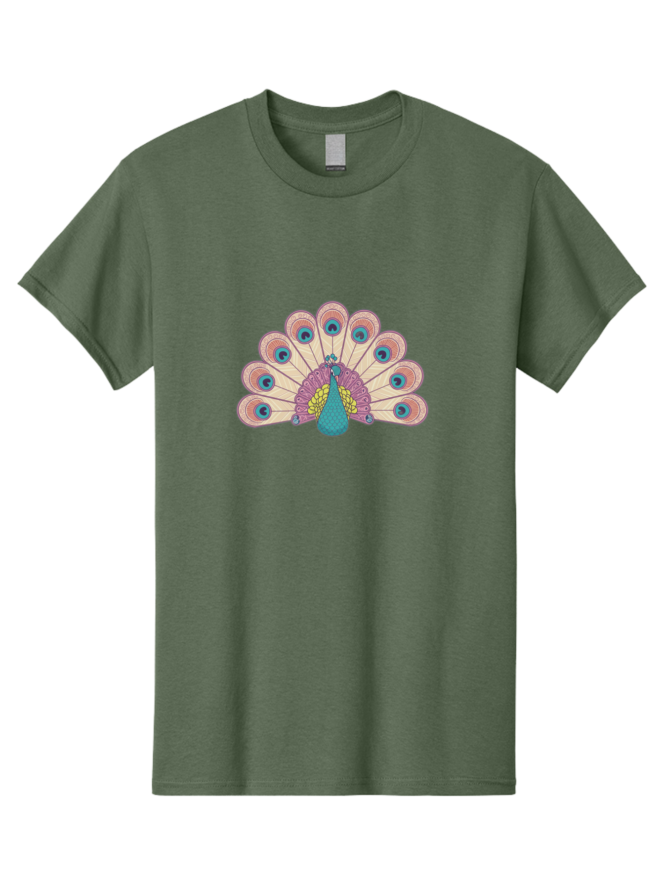 Peacock Men'S Graphic Tee, 100% Cotton, Comfortable Casual Summer Wear, Machine Washable, Peacock Bird, Vibrant Plumage, Colorful Feathers, Intricate Patterns, Majestic Display, Pink, Blue, Yellow Hues, Elegant Bird, Ornate Tail Bab138