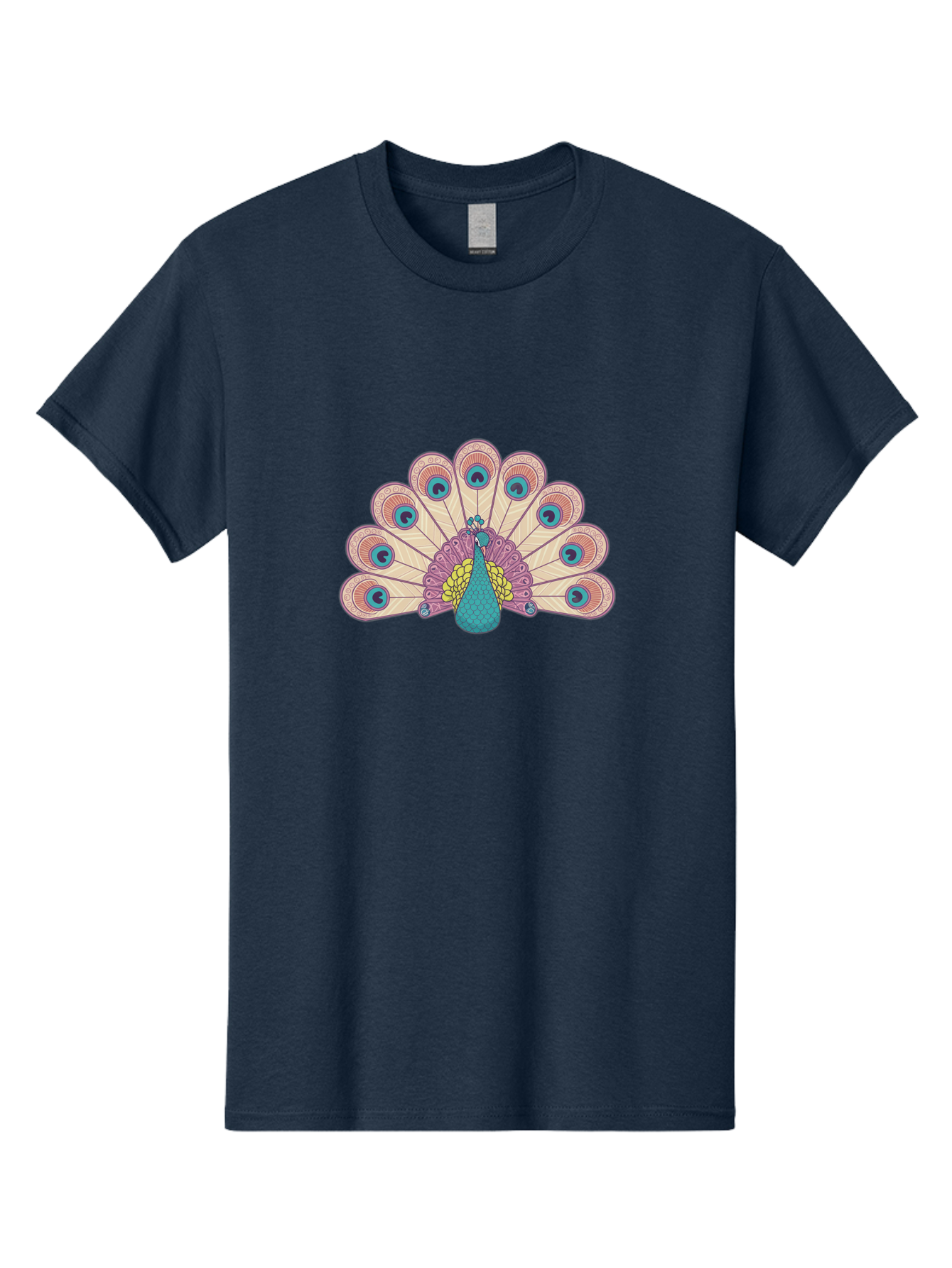Peacock Men'S Graphic Tee, 100% Cotton, Comfortable Casual Summer Wear, Machine Washable, Peacock Bird, Vibrant Plumage, Colorful Feathers, Intricate Patterns, Majestic Display, Pink, Blue, Yellow Hues, Elegant Bird, Ornate Tail Bab138