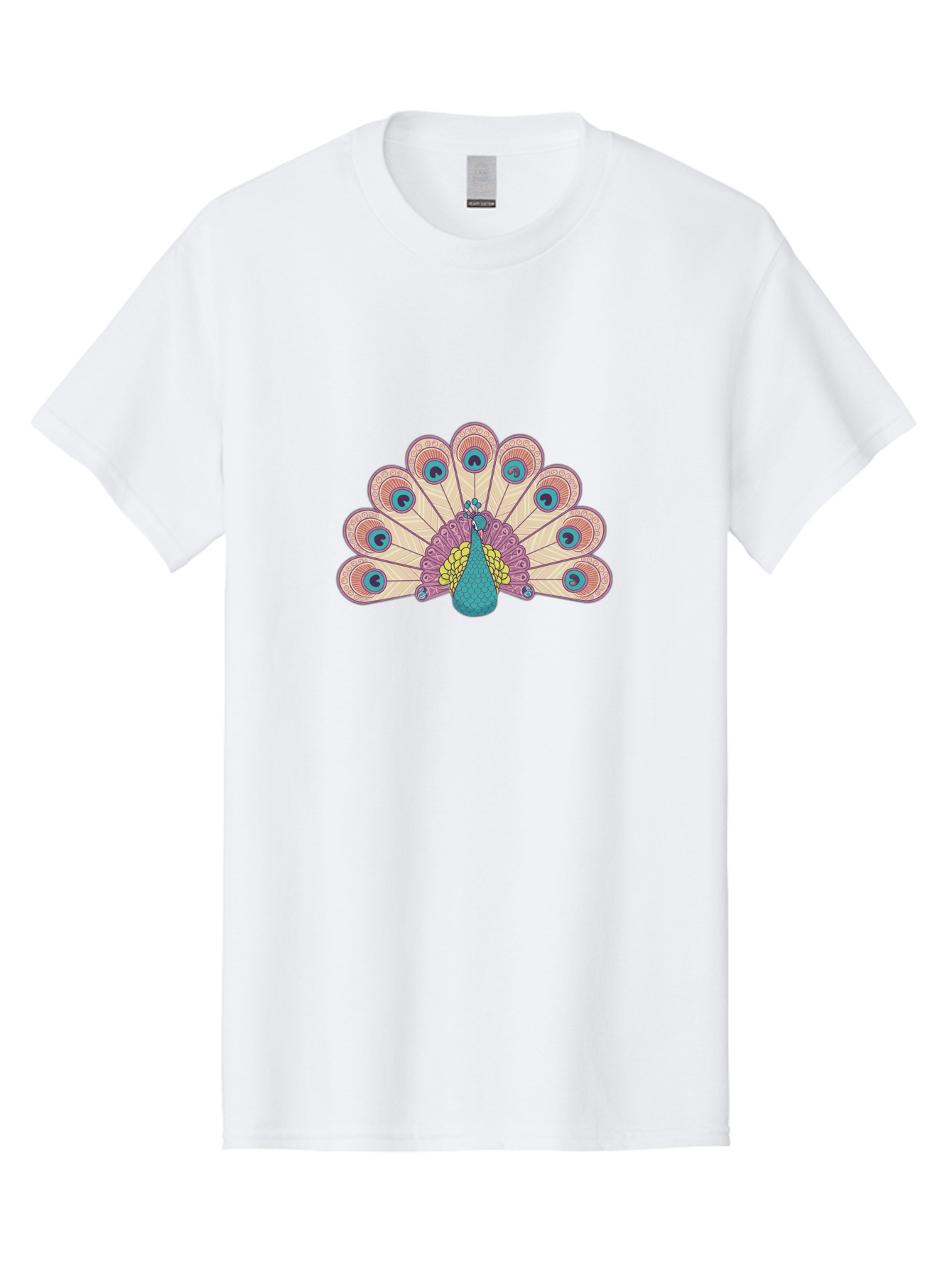 Peacock Men'S Graphic Tee, 100% Cotton, Comfortable Casual Summer Wear, Machine Washable, Peacock Bird, Vibrant Plumage, Colorful Feathers, Intricate Patterns, Majestic Display, Pink, Blue, Yellow Hues, Elegant Bird, Ornate Tail Bab138