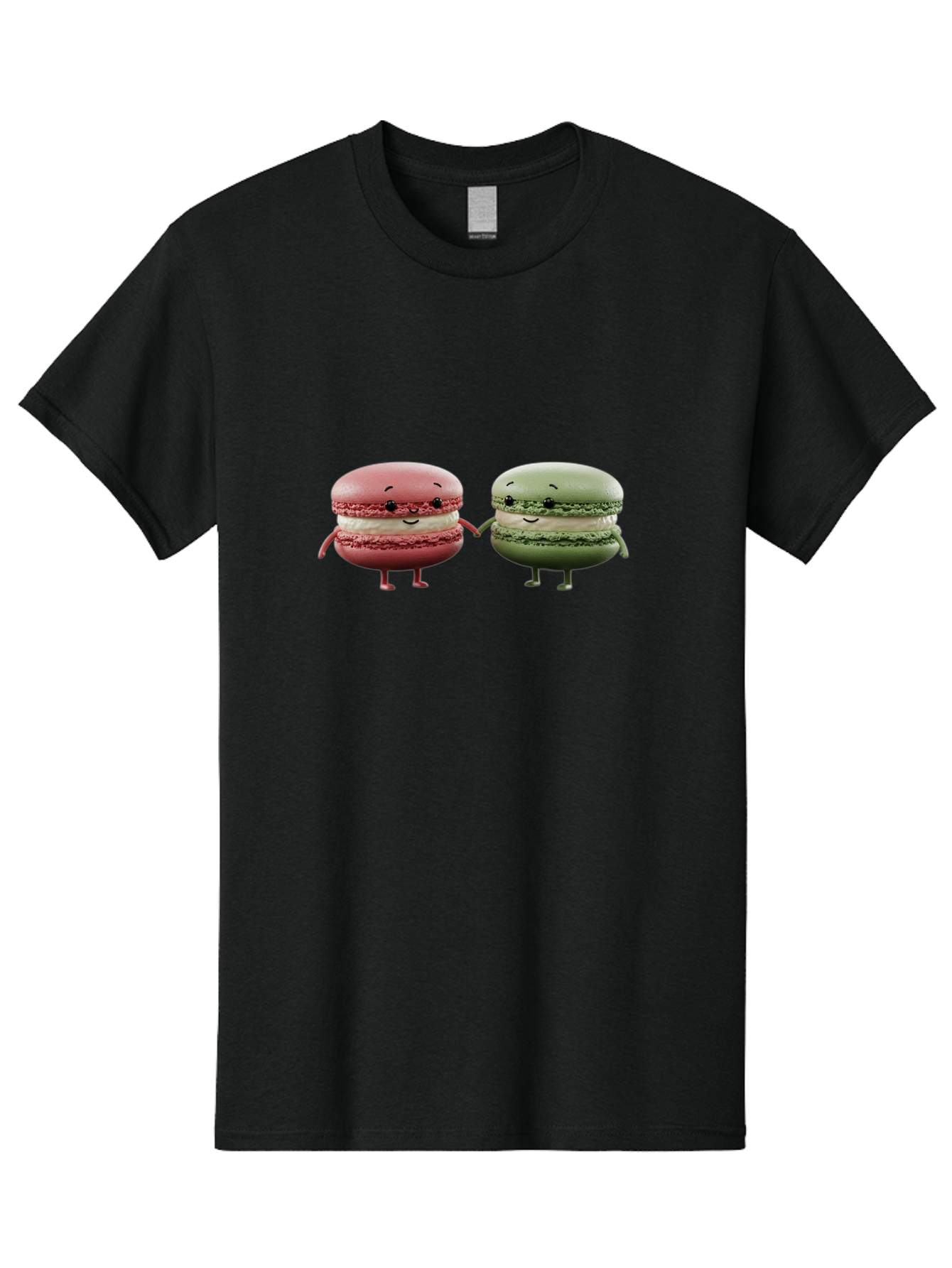 Pink-And-Green-Macarons Men'S Graphic Tee, 100% Cotton, Comfortable Casual Summer Wear, Machine Washable, Cute Macarons, Anthropomorphic Desserts, Smiling Faces, Holding Hands, Pink And Green Macarons, Adorable Characters, Funny Illustrations, Bab143