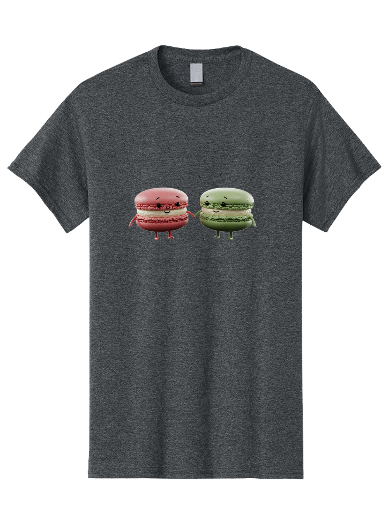 Pink-And-Green-Macarons Men'S Graphic Tee, 100% Cotton, Comfortable Casual Summer Wear, Machine Washable, Cute Macarons, Anthropomorphic Desserts, Smiling Faces, Holding Hands, Pink And Green Macarons, Adorable Characters, Funny Illustrations, Bab143
