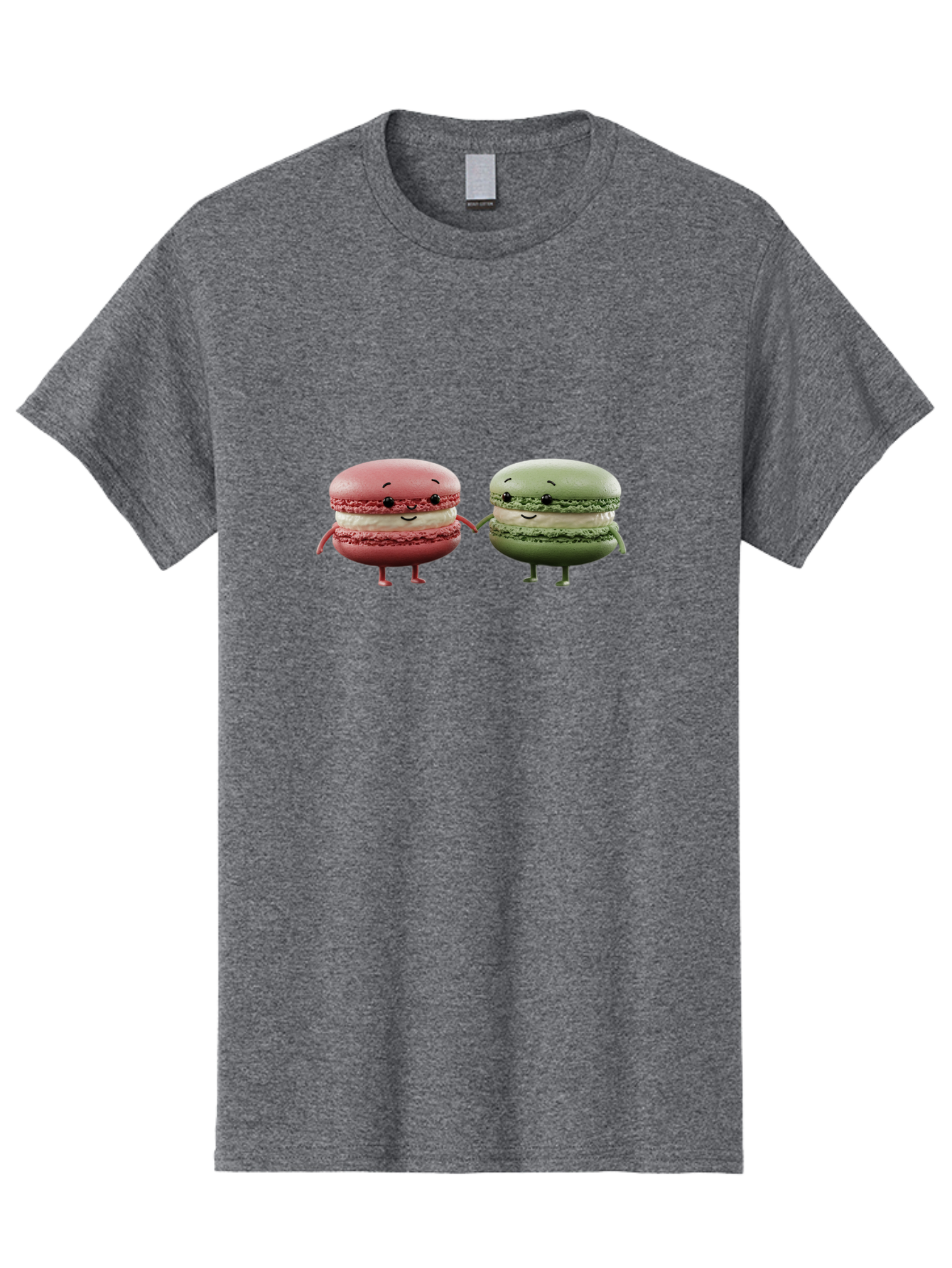 Pink-And-Green-Macarons Men'S Graphic Tee, 100% Cotton, Comfortable Casual Summer Wear, Machine Washable, Cute Macarons, Anthropomorphic Desserts, Smiling Faces, Holding Hands, Pink And Green Macarons, Adorable Characters, Funny Illustrations, Bab143
