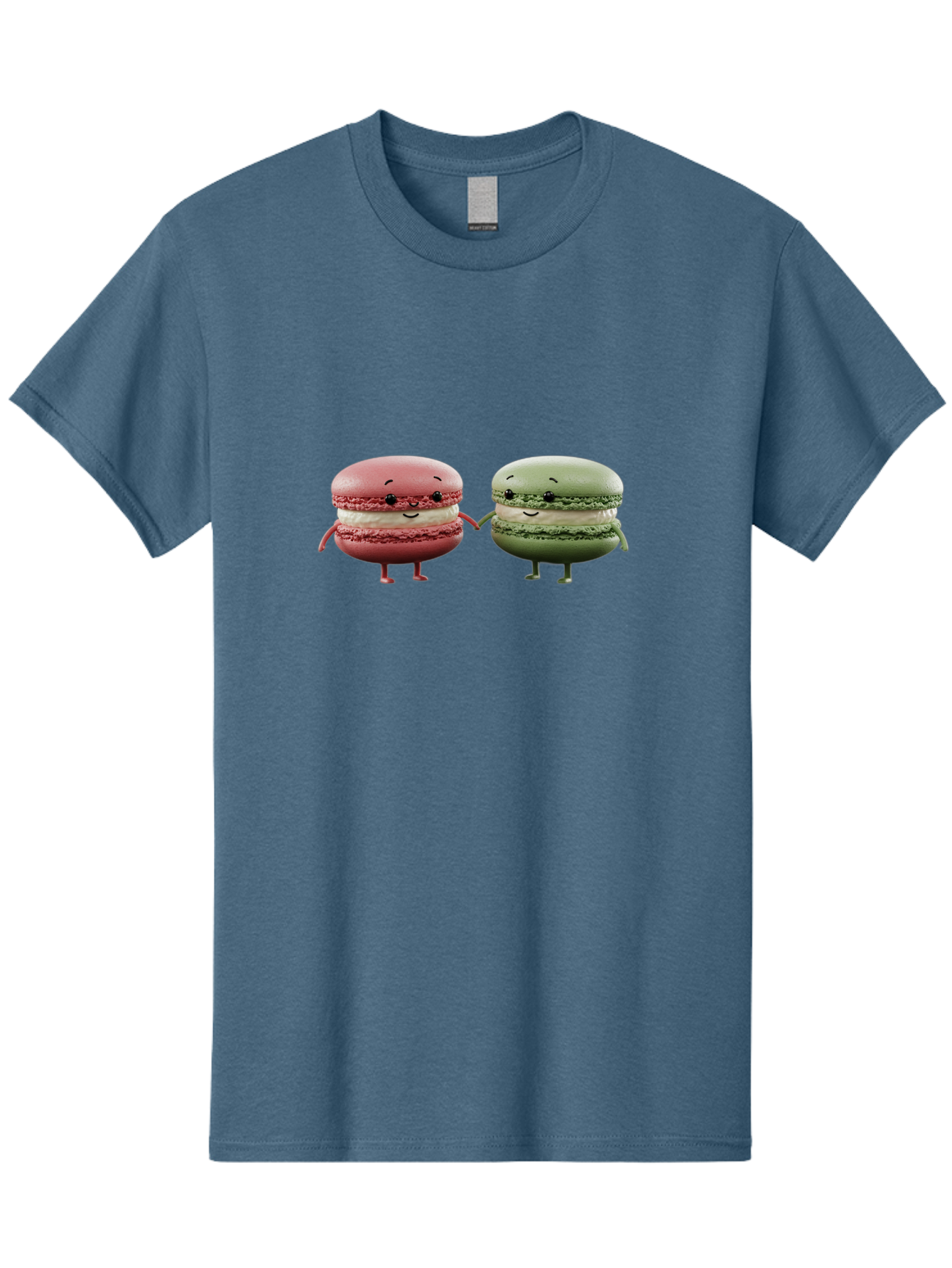 Pink-And-Green-Macarons Men'S Graphic Tee, 100% Cotton, Comfortable Casual Summer Wear, Machine Washable, Cute Macarons, Anthropomorphic Desserts, Smiling Faces, Holding Hands, Pink And Green Macarons, Adorable Characters, Funny Illustrations, Bab143