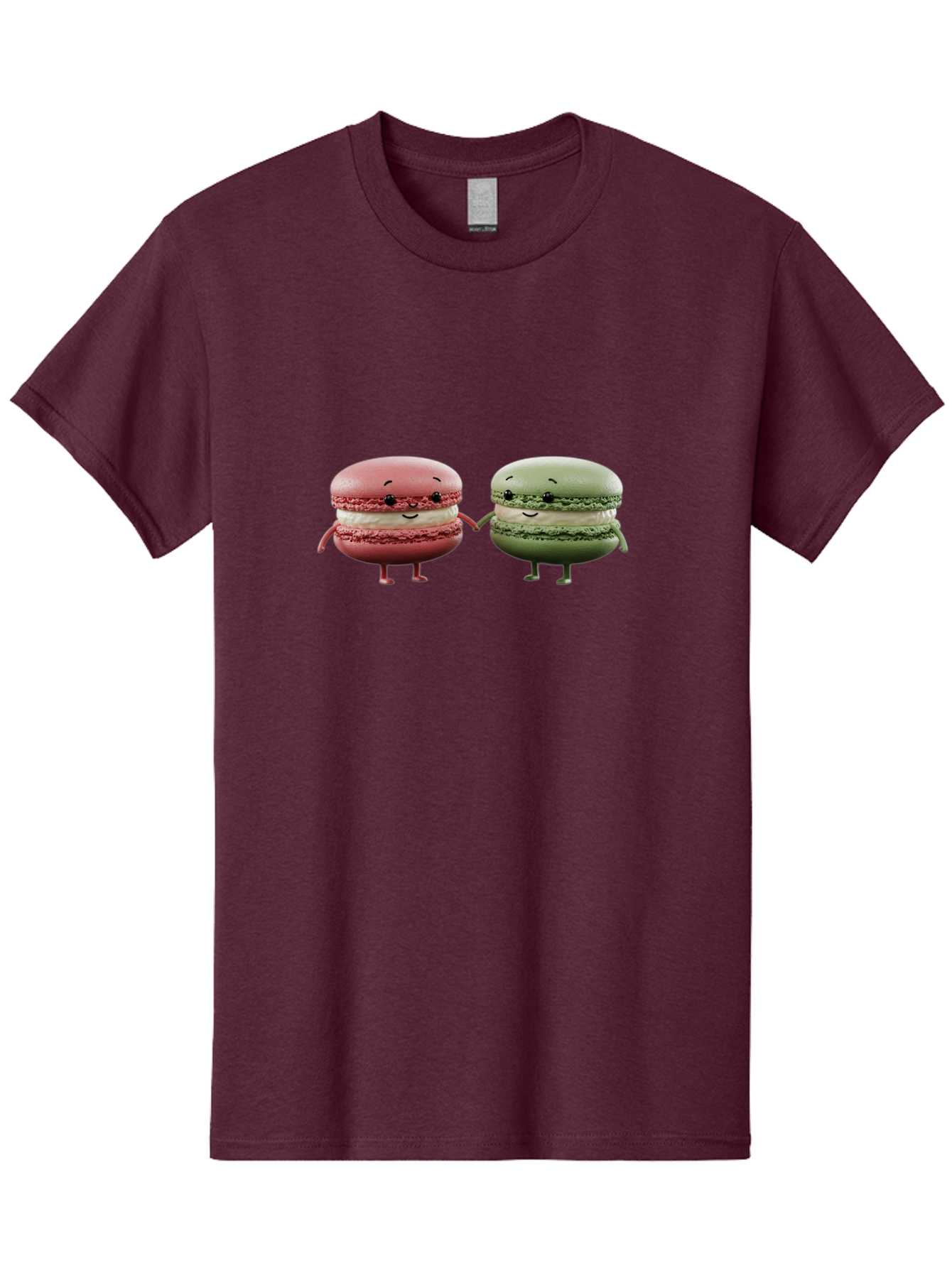 Pink-And-Green-Macarons Men'S Graphic Tee, 100% Cotton, Comfortable Casual Summer Wear, Machine Washable, Cute Macarons, Anthropomorphic Desserts, Smiling Faces, Holding Hands, Pink And Green Macarons, Adorable Characters, Funny Illustrations, Bab143
