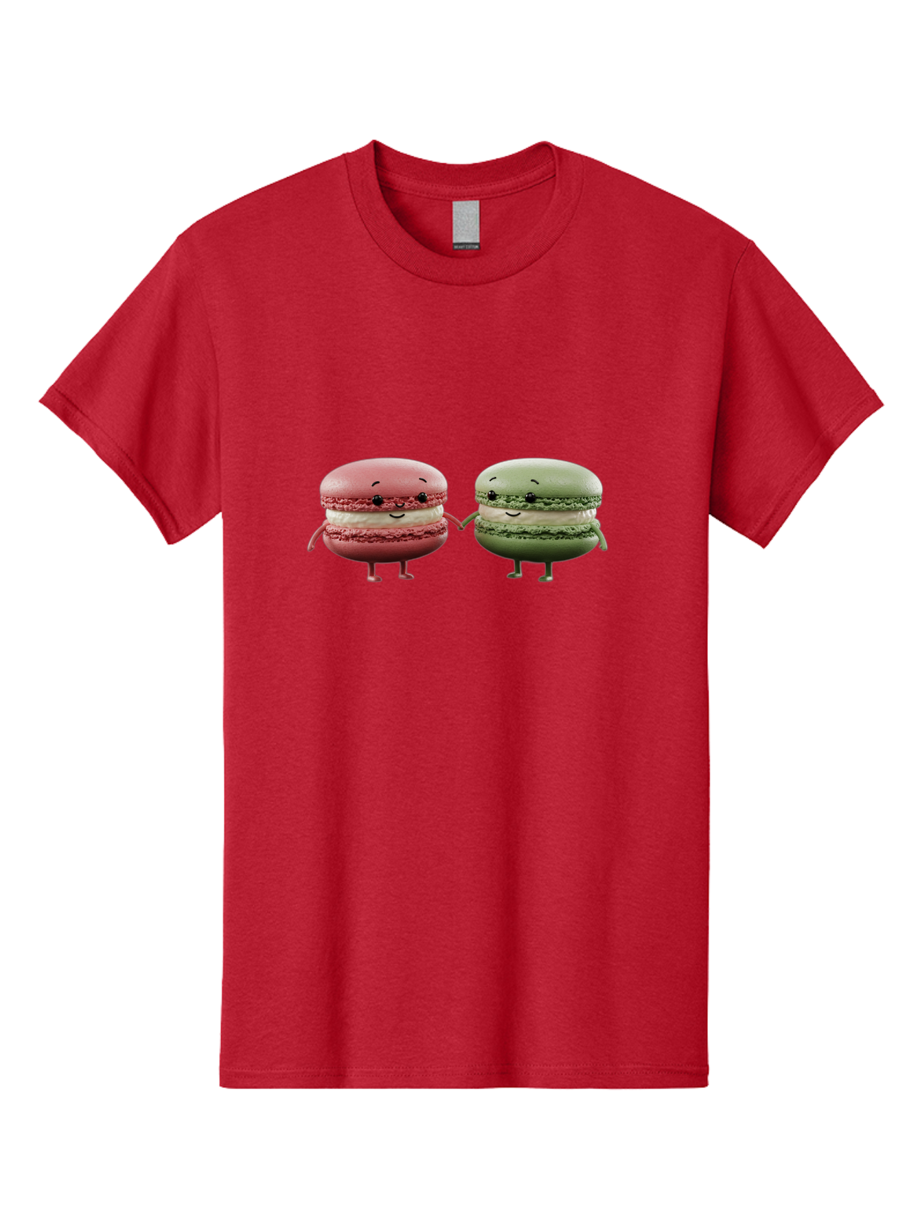 Pink-And-Green-Macarons Men'S Graphic Tee, 100% Cotton, Comfortable Casual Summer Wear, Machine Washable, Cute Macarons, Anthropomorphic Desserts, Smiling Faces, Holding Hands, Pink And Green Macarons, Adorable Characters, Funny Illustrations, Bab143