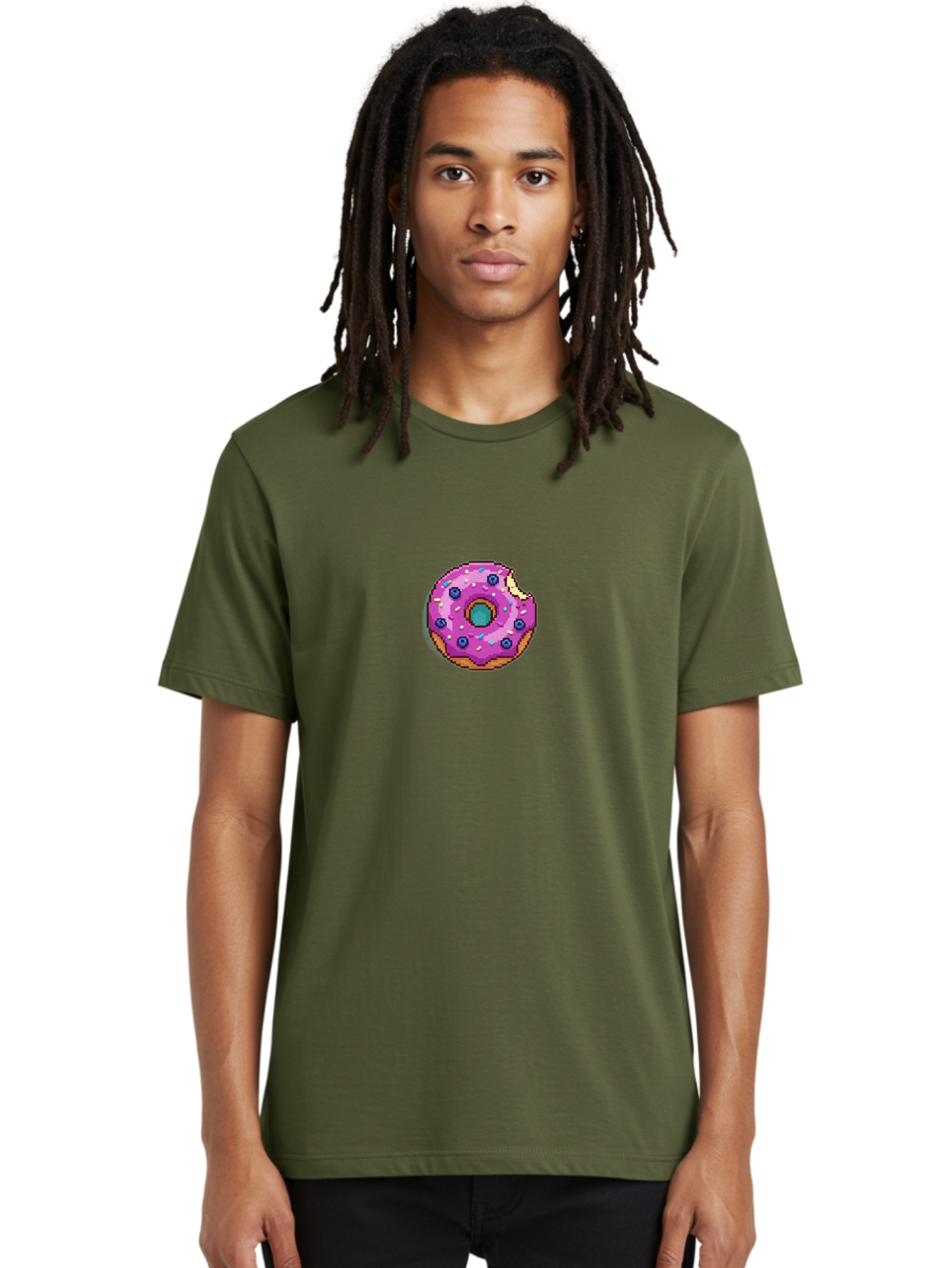 Pink-Donut-5 Men'S Graphic Tee, 100% Cotton, Comfortable Casual Summer Wear, Machine Washable, Frosted Donut, Sweet Treat, Purple Frosting, Colorful Sprinkles, Donut With A Bite, Tasty Dessert, Baked Goods, Donut Lover, Indulgent Snack Bab152