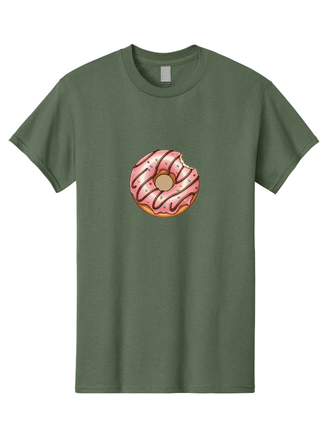 Pink-Donut-6 Men'S Graphic Tee, 100% Cotton, Comfortable Casual Summer Wear, Machine Washable, Pink Frosted Donut, Chocolate Drizzle, Colorful Sprinkles, Bitten Donut, Sweet Treat, Tasty Pastry, Dessert Illustration Bab153
