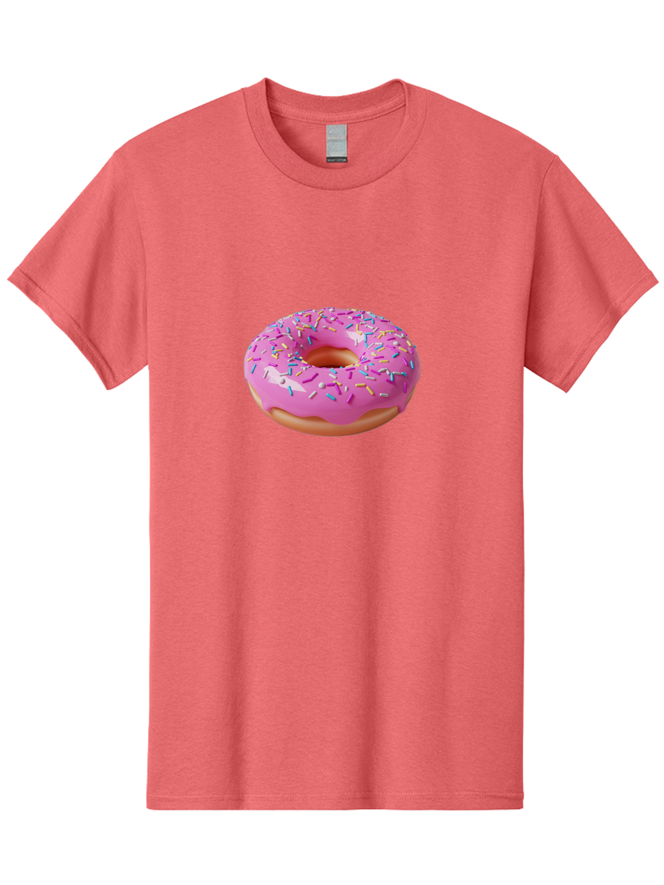 Pink-Donut-With-Sprinkles-2 Men'S Graphic Tee, 100% Cotton, Comfortable Casual Summer Wear, Machine Washable, Pink Frosted Donut, Donut With Sprinkles, Colorful Sprinkles, Sweet Treats, Baked Goods, Dessert, Tasty, 3D Rendering, Digital Art Bab159