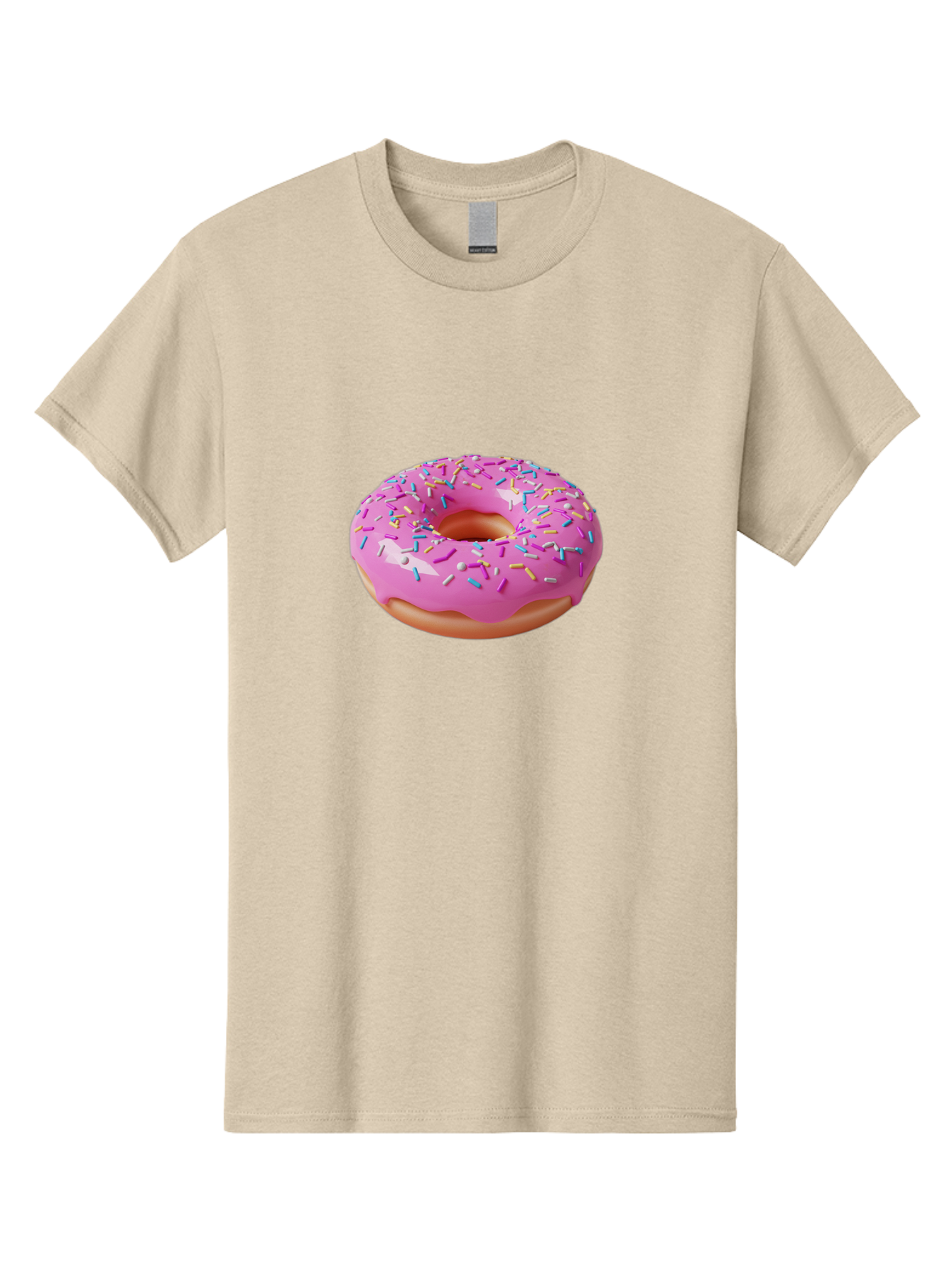 Pink-Donut-With-Sprinkles-2 Men'S Graphic Tee, 100% Cotton, Comfortable Casual Summer Wear, Machine Washable, Pink Frosted Donut, Donut With Sprinkles, Colorful Sprinkles, Sweet Treats, Baked Goods, Dessert, Tasty, 3D Rendering, Digital Art Bab159