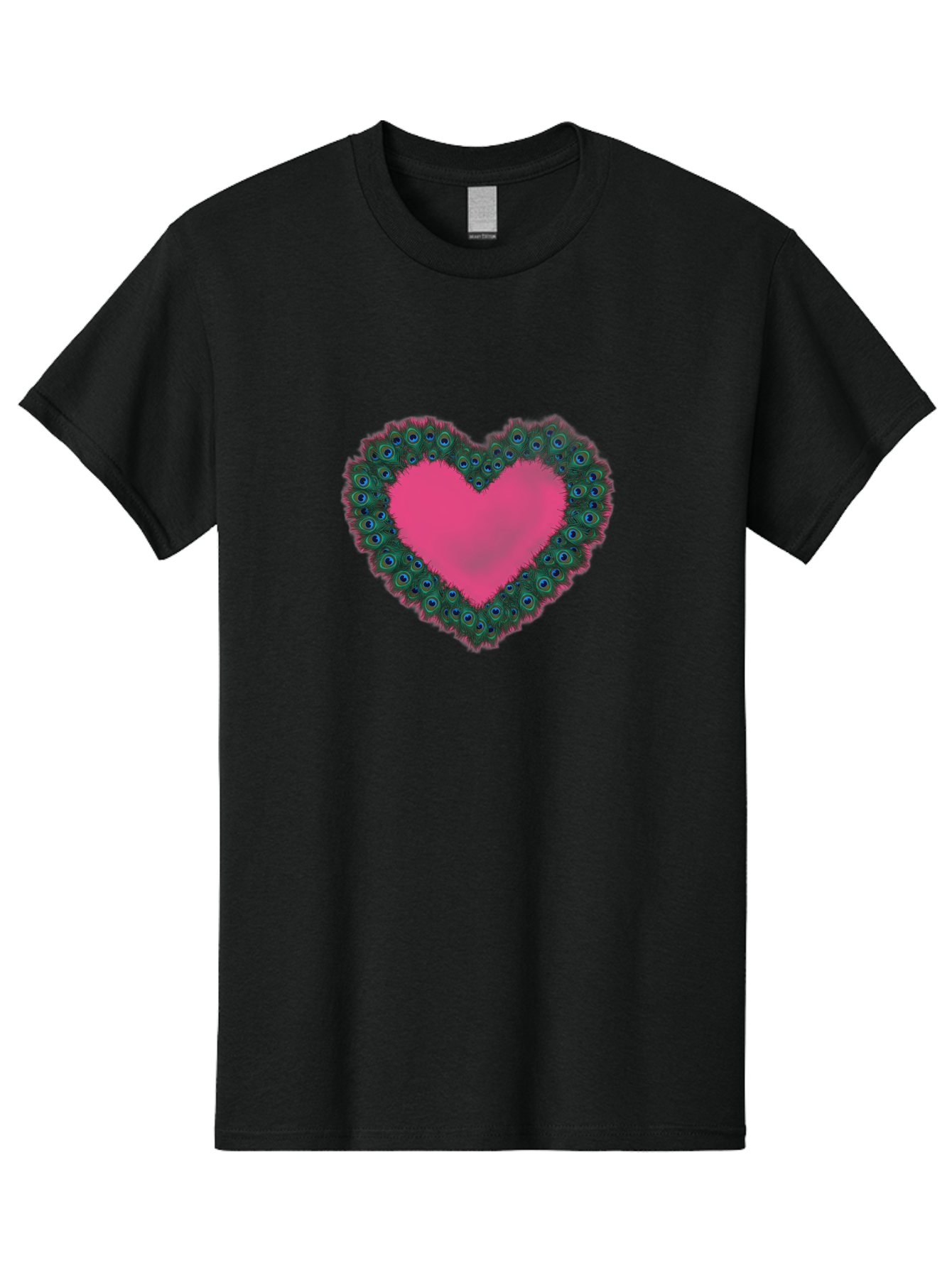 Pink-Heart Men'S Graphic Tee, 100% Cotton, Comfortable Casual Summer Wear, Machine Washable, Heart Shape, Pink Center, Peacock Feathers, Blue Eyespots, Green Hues, Romantic Symbol, Love Heart, Vibrant Colors, Decorative Border, Festive Design, Bab167