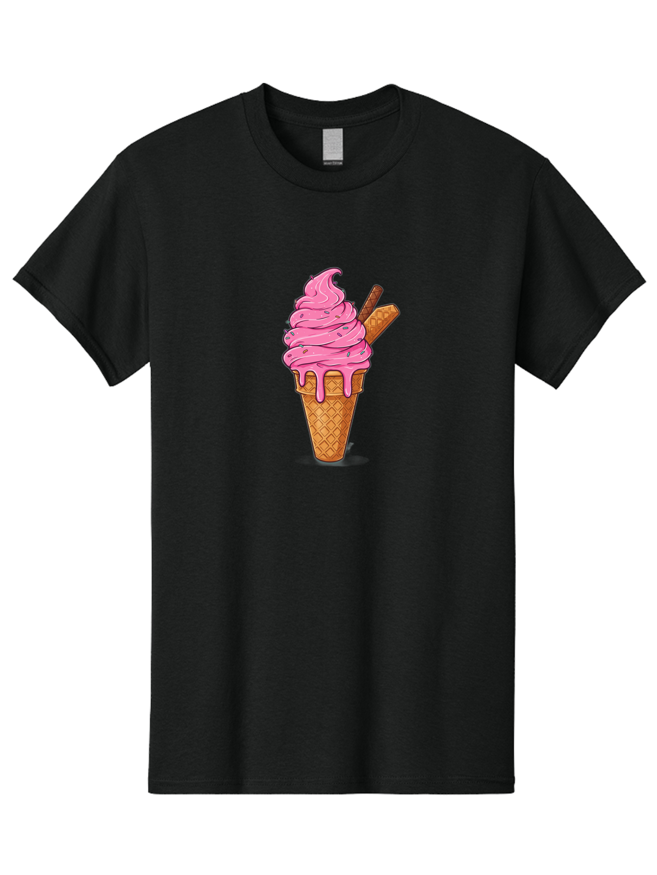 Pink-Ice-Cream-1 Men'S Graphic Tee, 100% Cotton, Comfortable Casual Summer Wear, Machine Washable, Pink Ice Cream Cone, Melting Ice Cream, Waffle Cone, Sprinkles, Wafer Sticks, Sweet Treats, Dessert, Ice Cream Lover, Cartoon Style, Tasty, Bab168