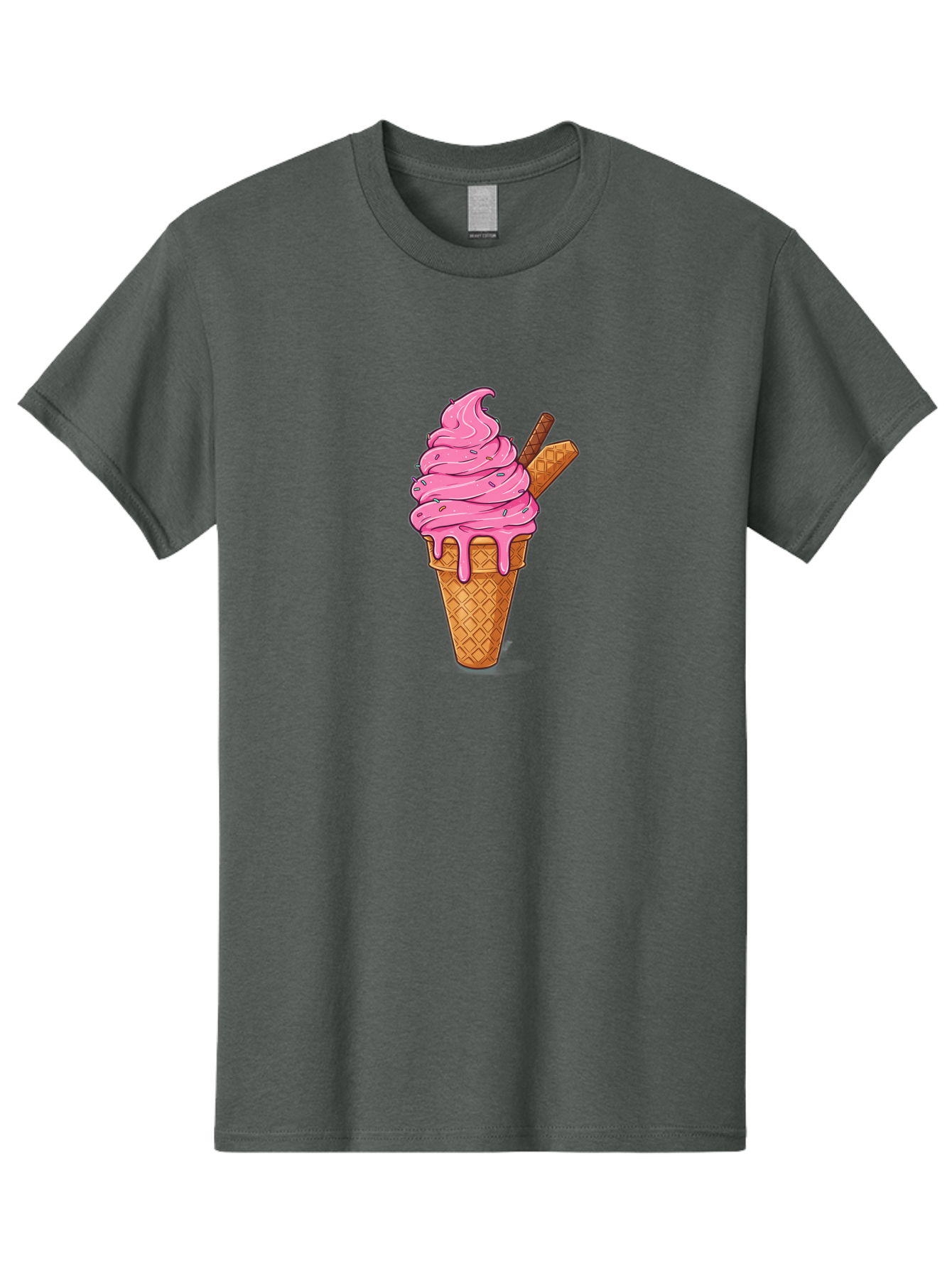 Pink-Ice-Cream-1 Men'S Graphic Tee, 100% Cotton, Comfortable Casual Summer Wear, Machine Washable, Pink Ice Cream Cone, Melting Ice Cream, Waffle Cone, Sprinkles, Wafer Sticks, Sweet Treats, Dessert, Ice Cream Lover, Cartoon Style, Tasty, Bab168