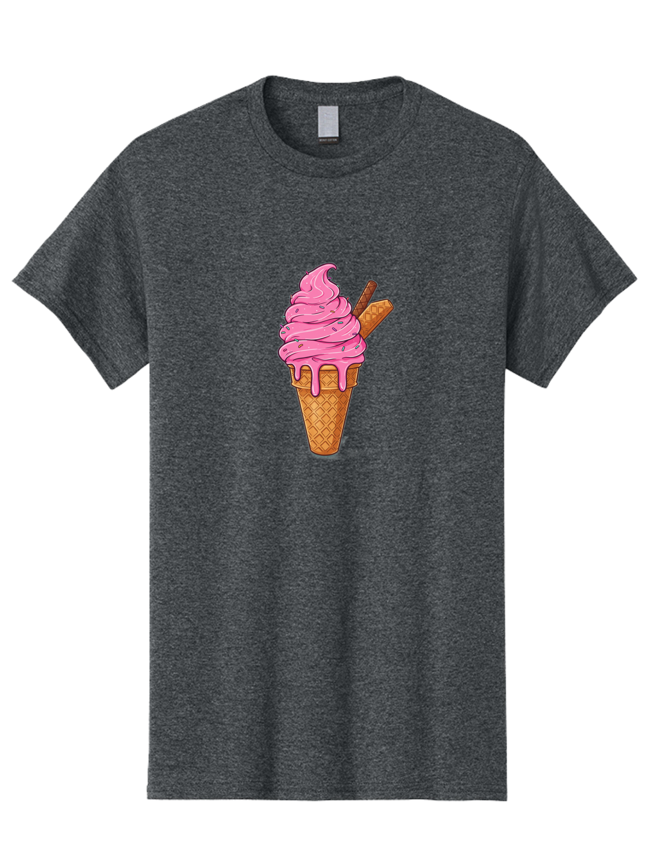 Pink-Ice-Cream-1 Men'S Graphic Tee, 100% Cotton, Comfortable Casual Summer Wear, Machine Washable, Pink Ice Cream Cone, Melting Ice Cream, Waffle Cone, Sprinkles, Wafer Sticks, Sweet Treats, Dessert, Ice Cream Lover, Cartoon Style, Tasty, Bab168