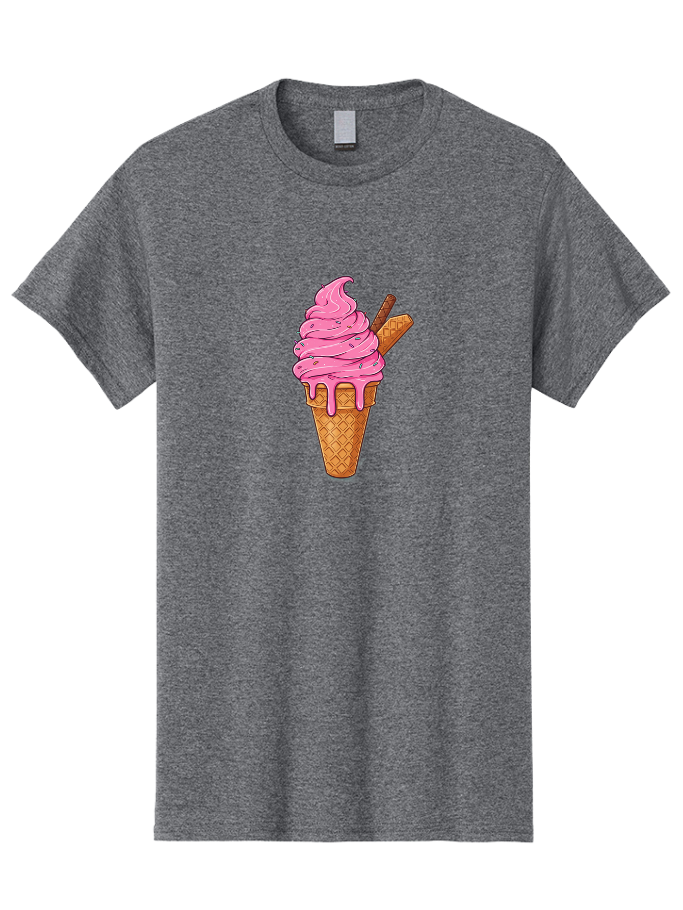 Pink-Ice-Cream-1 Men'S Graphic Tee, 100% Cotton, Comfortable Casual Summer Wear, Machine Washable, Pink Ice Cream Cone, Melting Ice Cream, Waffle Cone, Sprinkles, Wafer Sticks, Sweet Treats, Dessert, Ice Cream Lover, Cartoon Style, Tasty, Bab168