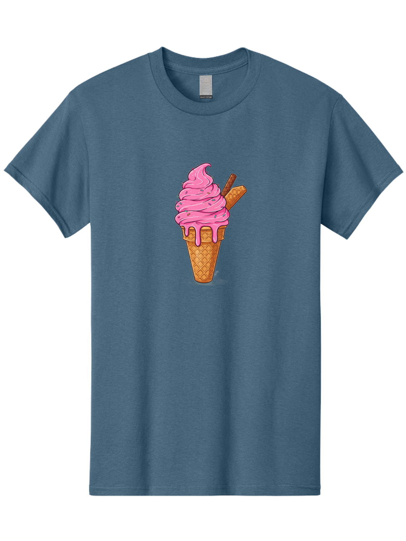 Pink-Ice-Cream-1 Men'S Graphic Tee, 100% Cotton, Comfortable Casual Summer Wear, Machine Washable, Pink Ice Cream Cone, Melting Ice Cream, Waffle Cone, Sprinkles, Wafer Sticks, Sweet Treats, Dessert, Ice Cream Lover, Cartoon Style, Tasty, Bab168