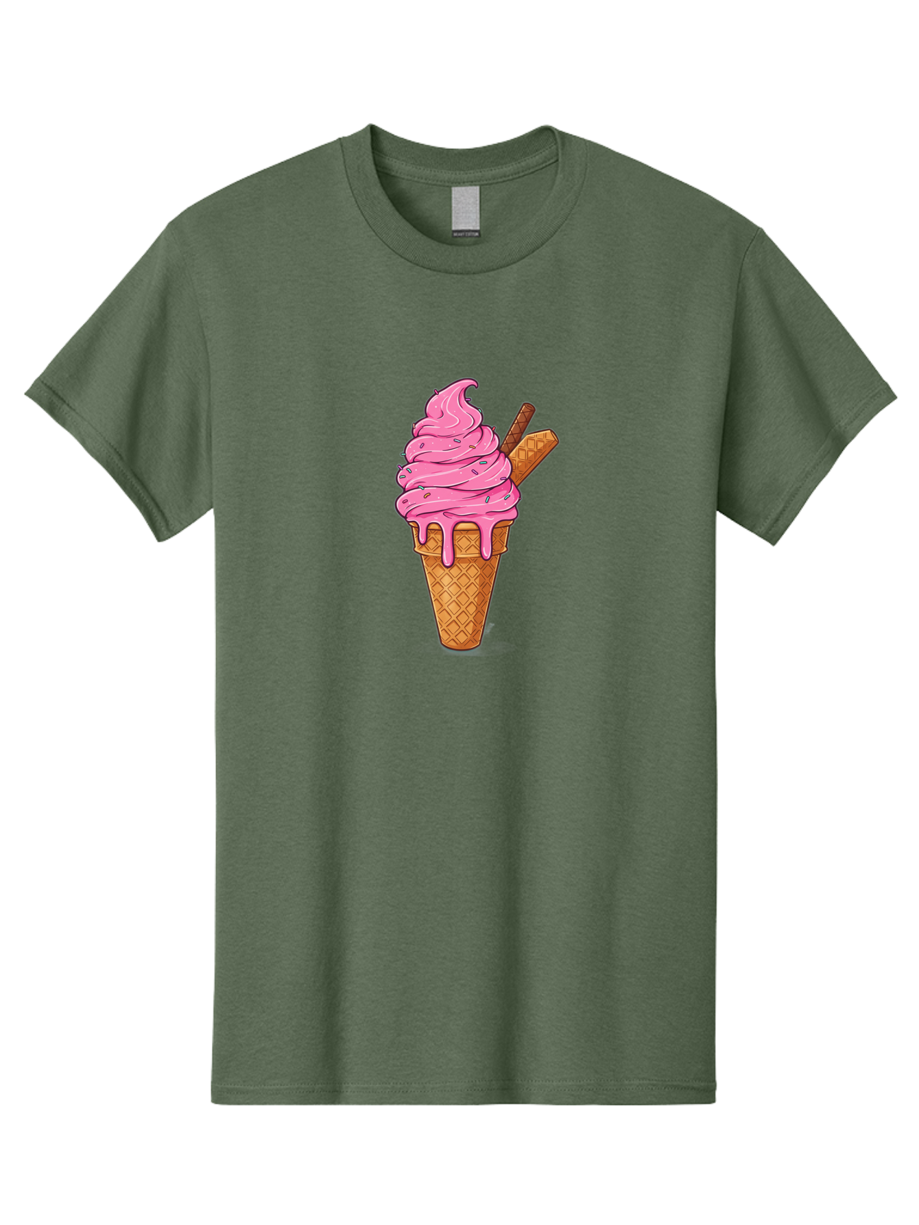 Pink-Ice-Cream-1 Men'S Graphic Tee, 100% Cotton, Comfortable Casual Summer Wear, Machine Washable, Pink Ice Cream Cone, Melting Ice Cream, Waffle Cone, Sprinkles, Wafer Sticks, Sweet Treats, Dessert, Ice Cream Lover, Cartoon Style, Tasty, Bab168