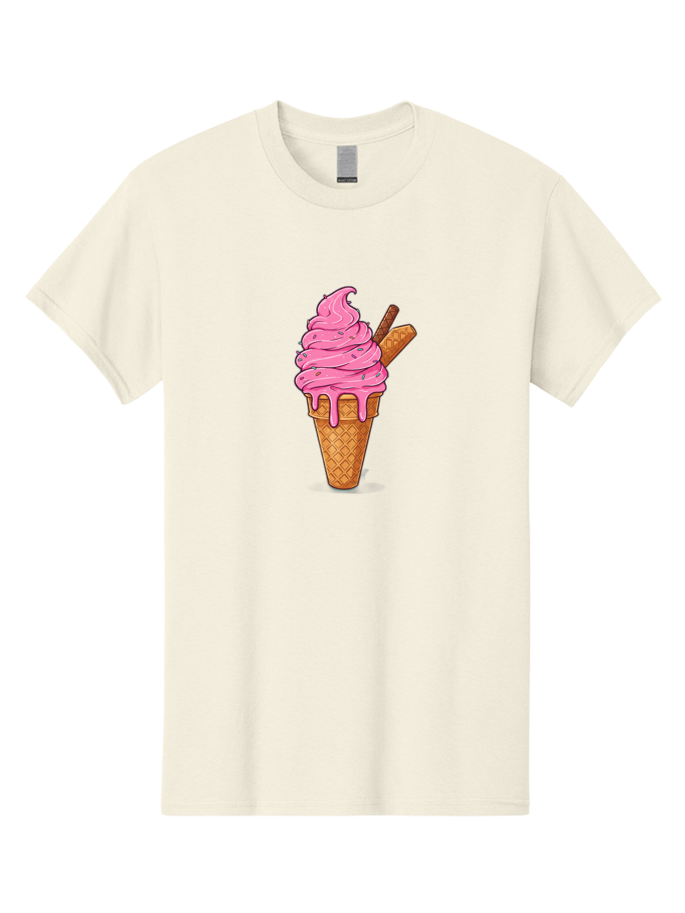 Pink-Ice-Cream-1 Men'S Graphic Tee, 100% Cotton, Comfortable Casual Summer Wear, Machine Washable, Pink Ice Cream Cone, Melting Ice Cream, Waffle Cone, Sprinkles, Wafer Sticks, Sweet Treats, Dessert, Ice Cream Lover, Cartoon Style, Tasty, Bab168