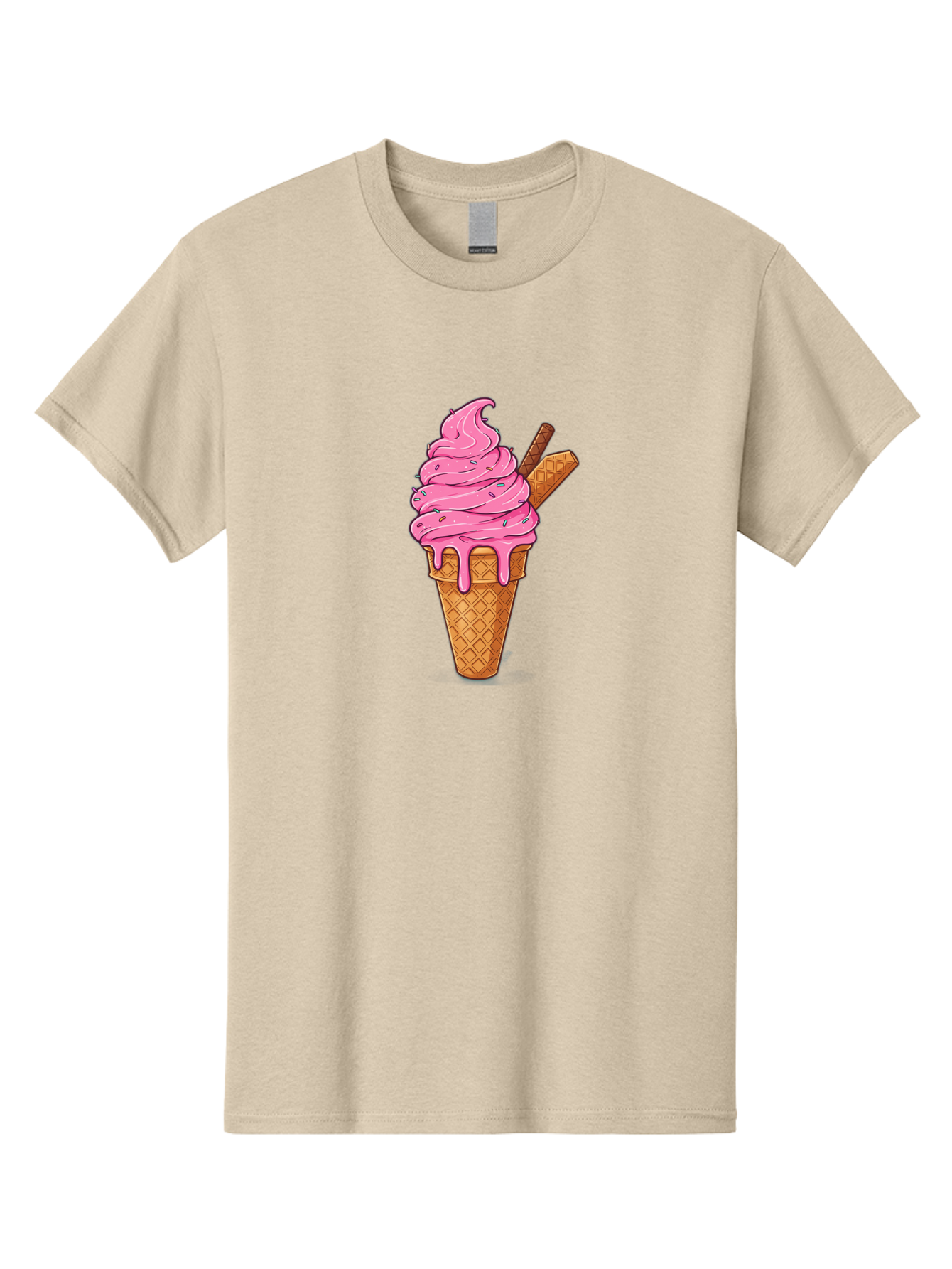 Pink-Ice-Cream-1 Men'S Graphic Tee, 100% Cotton, Comfortable Casual Summer Wear, Machine Washable, Pink Ice Cream Cone, Melting Ice Cream, Waffle Cone, Sprinkles, Wafer Sticks, Sweet Treats, Dessert, Ice Cream Lover, Cartoon Style, Tasty, Bab168