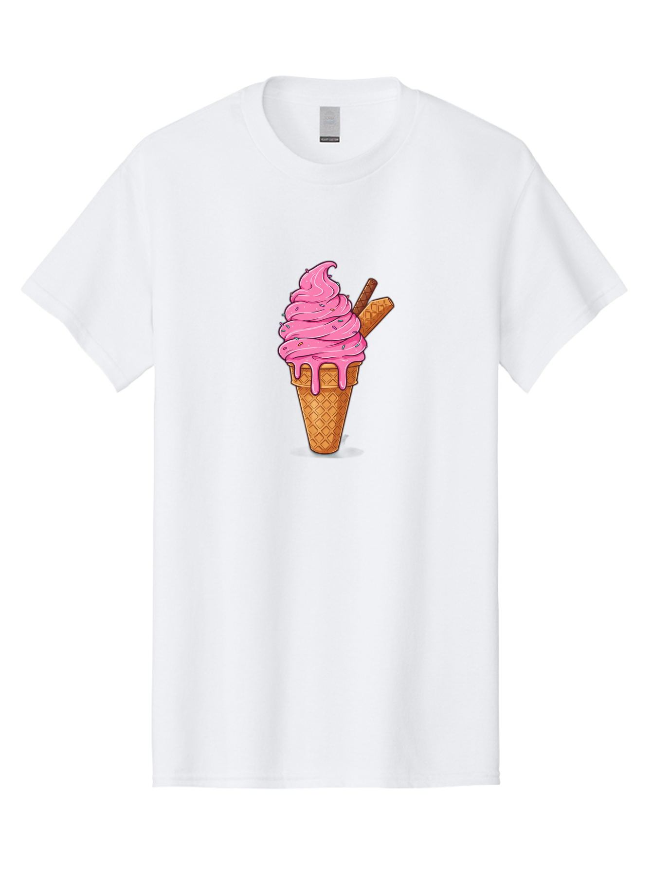 Pink-Ice-Cream-1 Men'S Graphic Tee, 100% Cotton, Comfortable Casual Summer Wear, Machine Washable, Pink Ice Cream Cone, Melting Ice Cream, Waffle Cone, Sprinkles, Wafer Sticks, Sweet Treats, Dessert, Ice Cream Lover, Cartoon Style, Tasty, Bab168