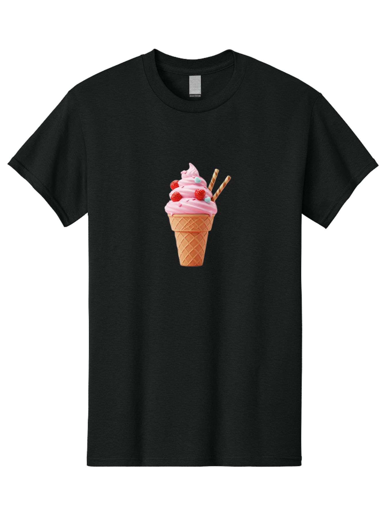 Pink-Ice-Cream-Cone Men'S Graphic Tee, 100% Cotton, Comfortable Casual Summer Wear, Machine Washable, Pink Ice Cream, Ice Cream Cone, Waffle Cone, Soft-Serve Ice Cream, Sweet Treats, Frozen Dessert, Summer Fun, Colorful Sprinkles, Bab170