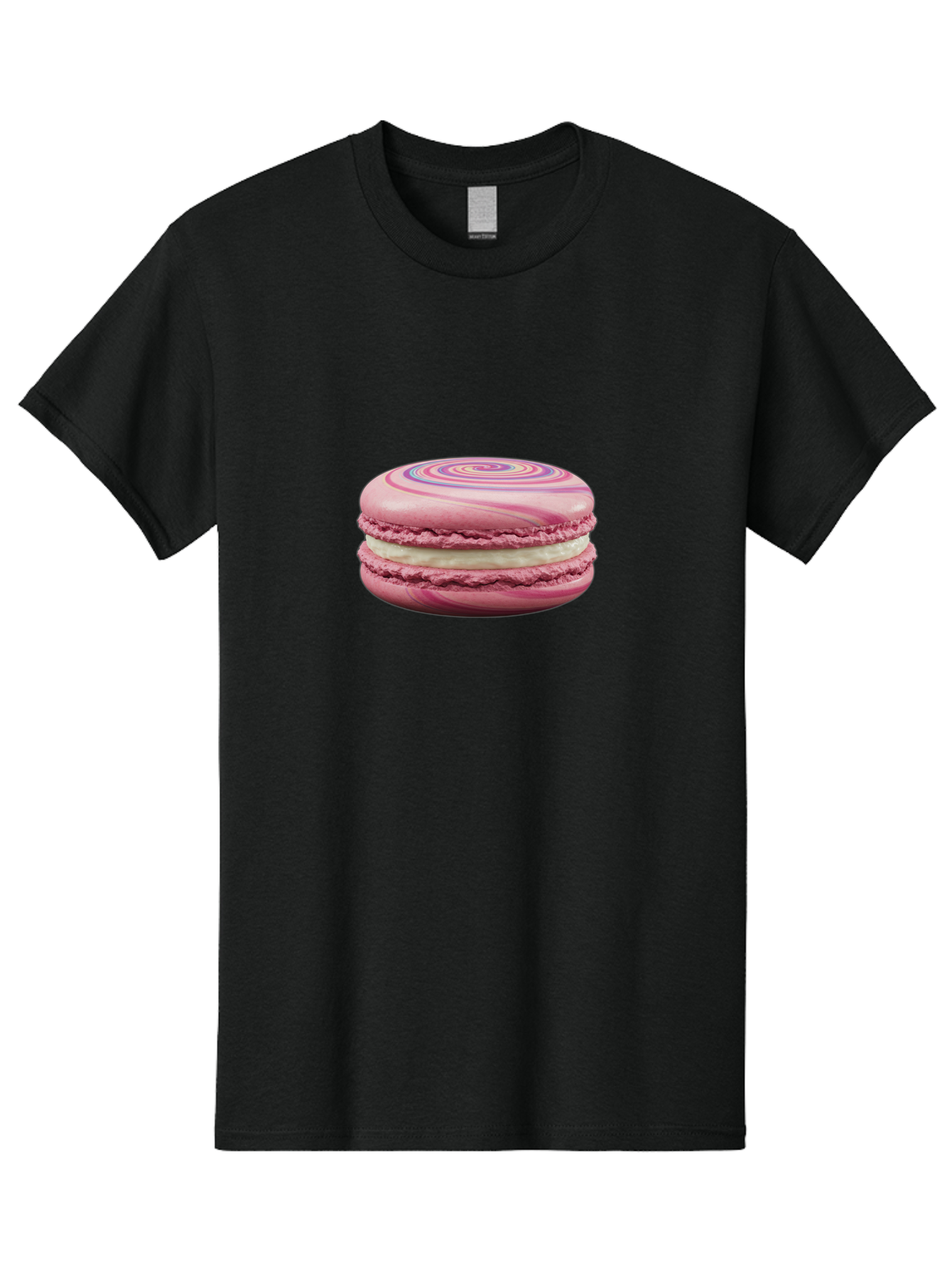 Pink-Macaron-1 Men'S Graphic Tee, 100% Cotton, Comfortable Casual Summer Wear, Machine Washable, Pink Macaron, Swirly Design, White Filling, French Dessert, Sweet Treat, Meringue-Based Cookie, Pastel Colors, Bakery Item, Dessert Lover, Foodie Bab173