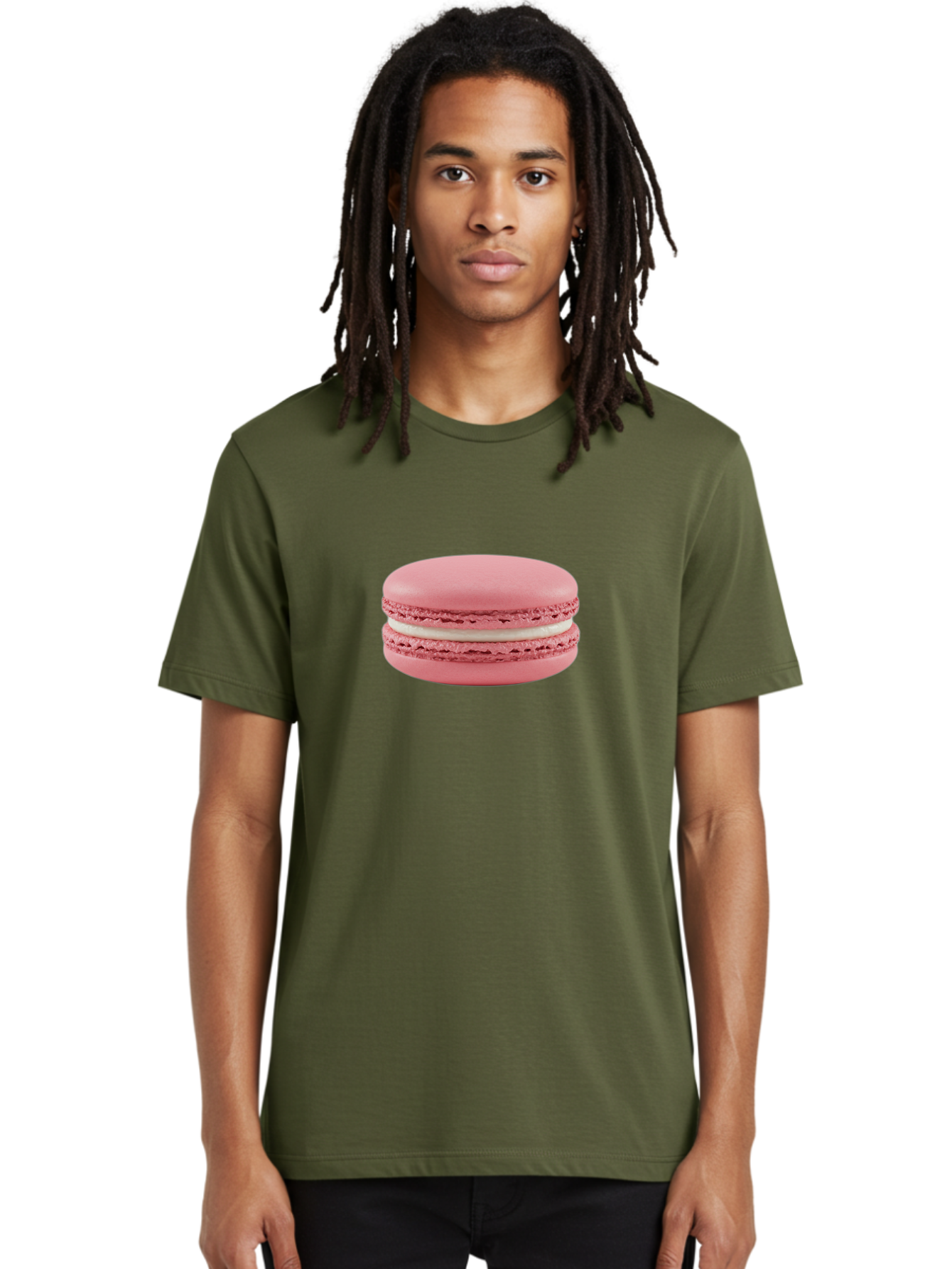 Pink-Macaron-3 Men'S Graphic Tee, 100% Cotton, Comfortable Casual Summer Wear, Machine Washable, Pink Macaron, French Dessert, White Filling, Sweet Treat, Bakery Delight, Gourmet Pastry, Delicate Texture, Pastel Colors Bab175