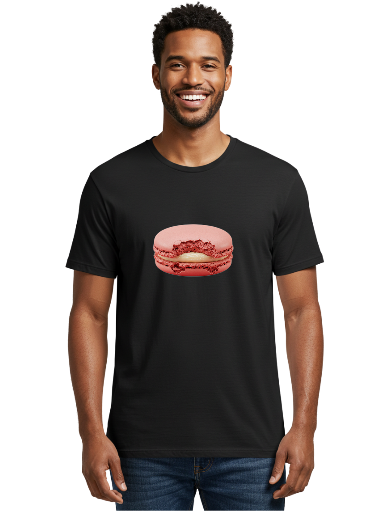 Pink-Macaron-4 Men'S Graphic Tee, 100% Cotton, Comfortable Casual Summer Wear, Machine Washable, Pink Macaron, French Dessert, Buttercream Filling, Sweet Treat, Delicate Meringue, Macarons, Dessert Lover, Chewy Texture, Sweet Indulgence Bab176