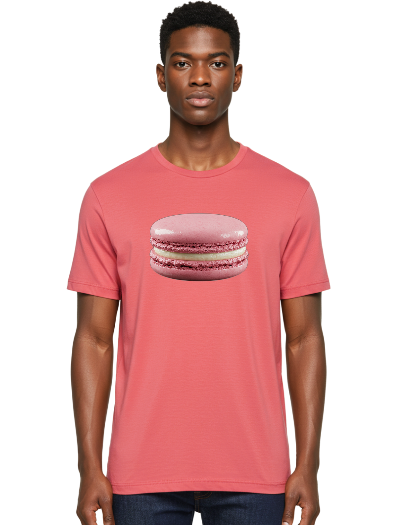 Pink-Macaron-5 Men'S Graphic Tee, 100% Cotton, Comfortable Casual Summer Wear, Machine Washable, Pink Macaron, French Dessert, Creamy Filling, Meringue-Based Cookie, Sweet Treat, Pastel Color, Delicate Texture, Gourmet Pastry Bab177