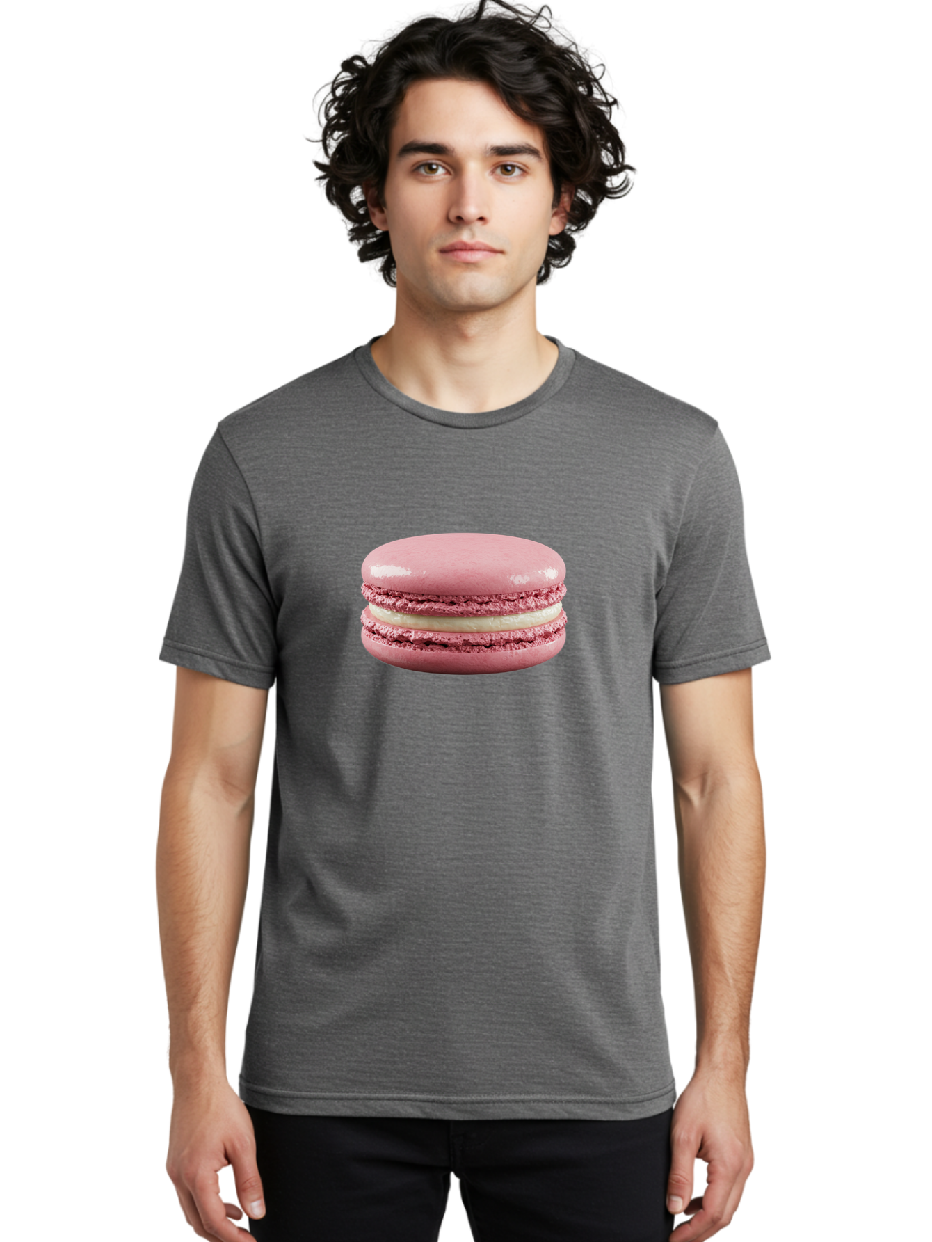 Pink-Macaron-5 Men'S Graphic Tee, 100% Cotton, Comfortable Casual Summer Wear, Machine Washable, Pink Macaron, French Dessert, Creamy Filling, Meringue-Based Cookie, Sweet Treat, Pastel Color, Delicate Texture, Gourmet Pastry Bab177