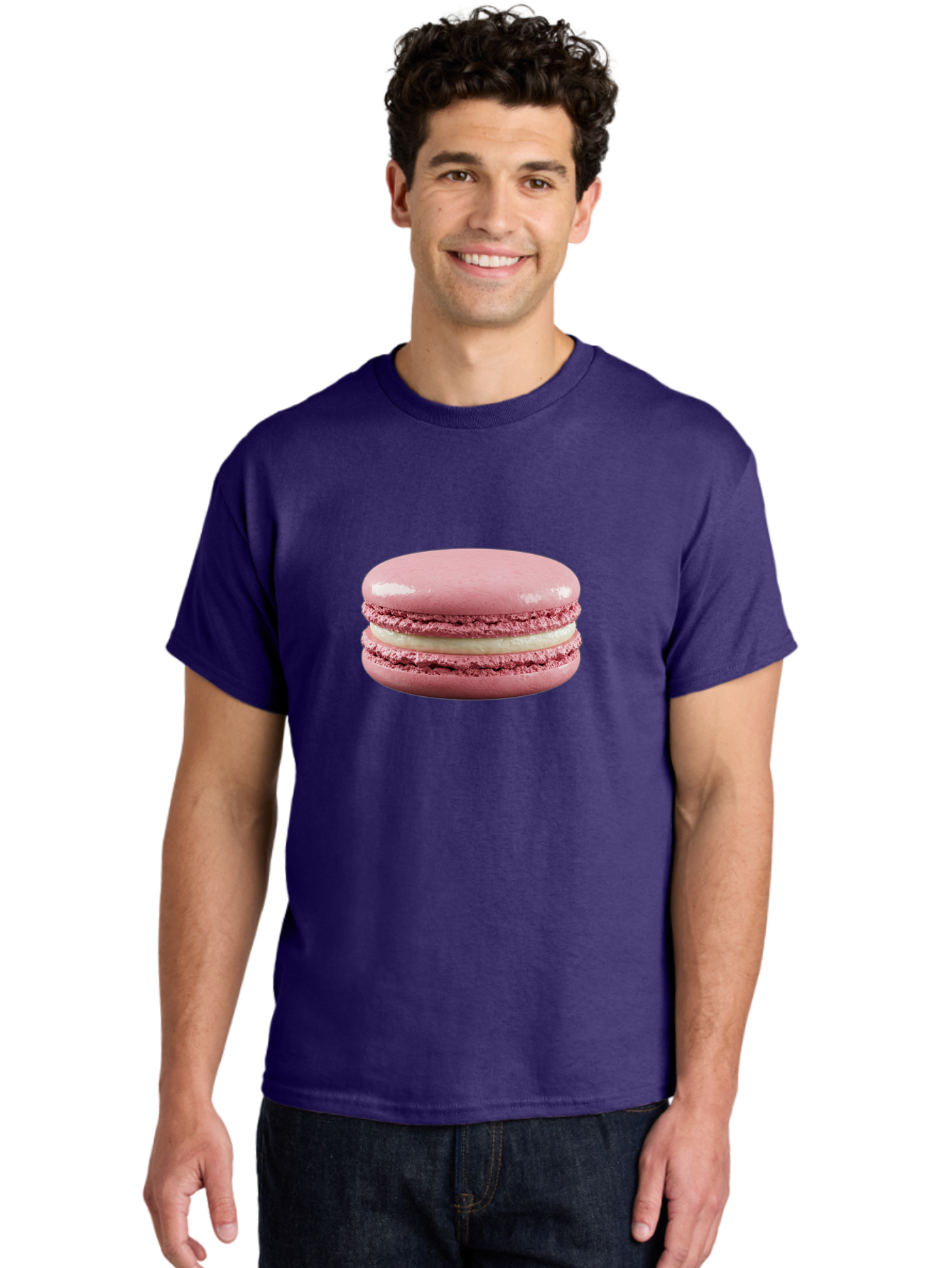 Pink-Macaron-5 Men'S Graphic Tee, 100% Cotton, Comfortable Casual Summer Wear, Machine Washable, Pink Macaron, French Dessert, Creamy Filling, Meringue-Based Cookie, Sweet Treat, Pastel Color, Delicate Texture, Gourmet Pastry Bab177