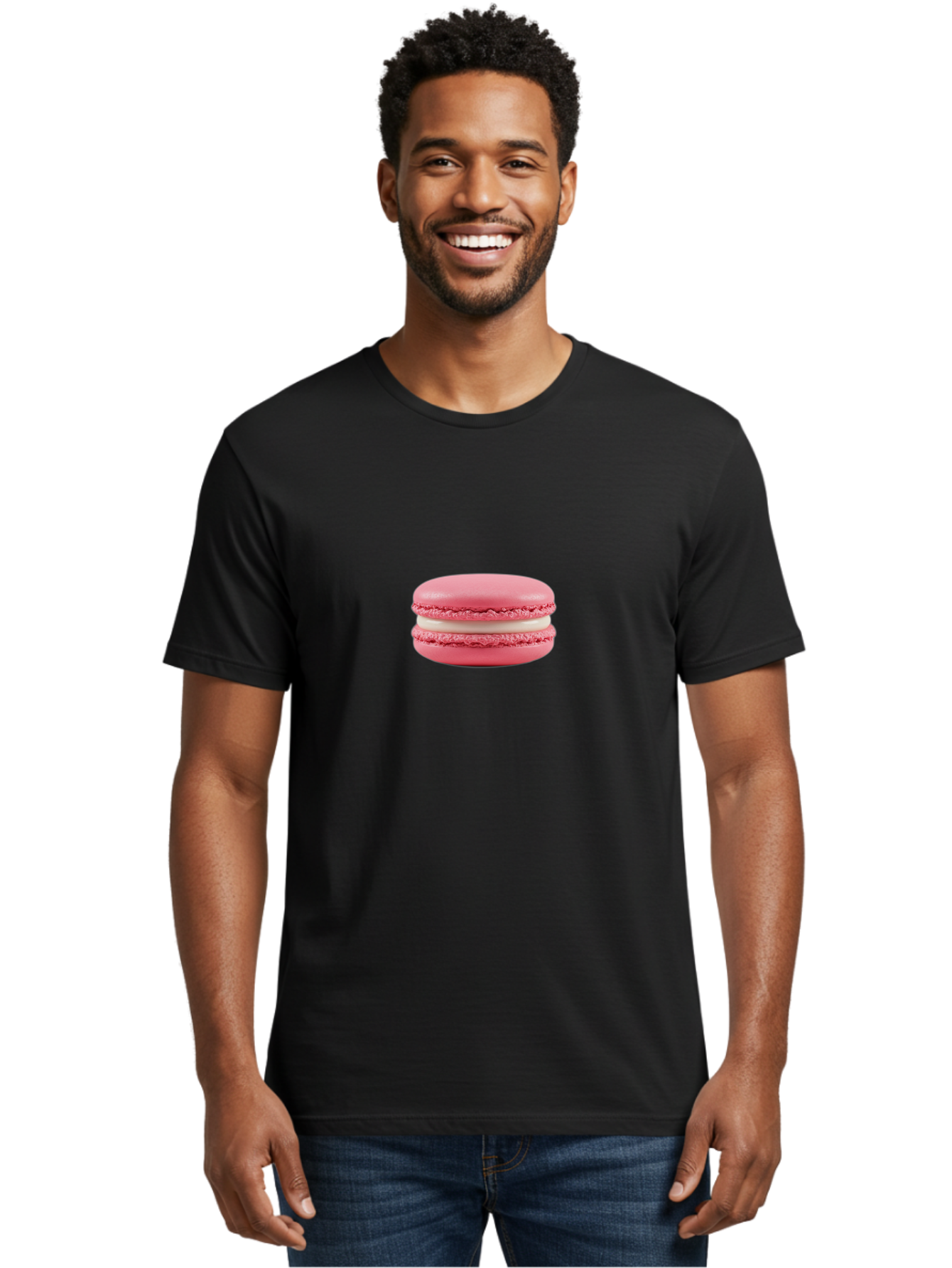 Pink-Macaron-6 Men'S Graphic Tee, 100% Cotton, Comfortable Casual Summer Wear, Machine Washable, Pink Macaron, White Filling, French Dessert, Sweet Treat, Delicate Meringue, Bakery Delight, Gourmet Pastry Bab178