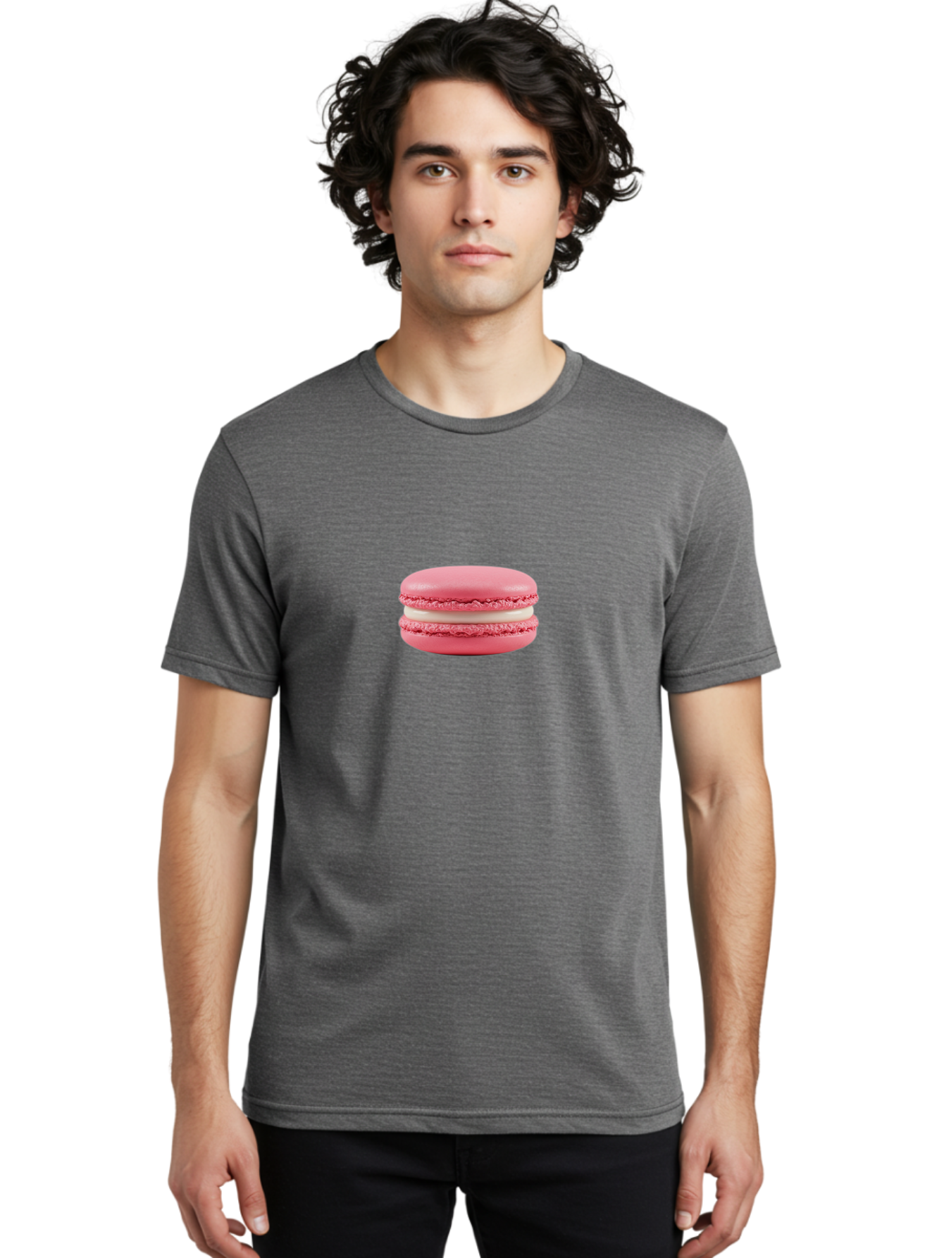 Pink-Macaron-6 Men'S Graphic Tee, 100% Cotton, Comfortable Casual Summer Wear, Machine Washable, Pink Macaron, White Filling, French Dessert, Sweet Treat, Delicate Meringue, Bakery Delight, Gourmet Pastry Bab178