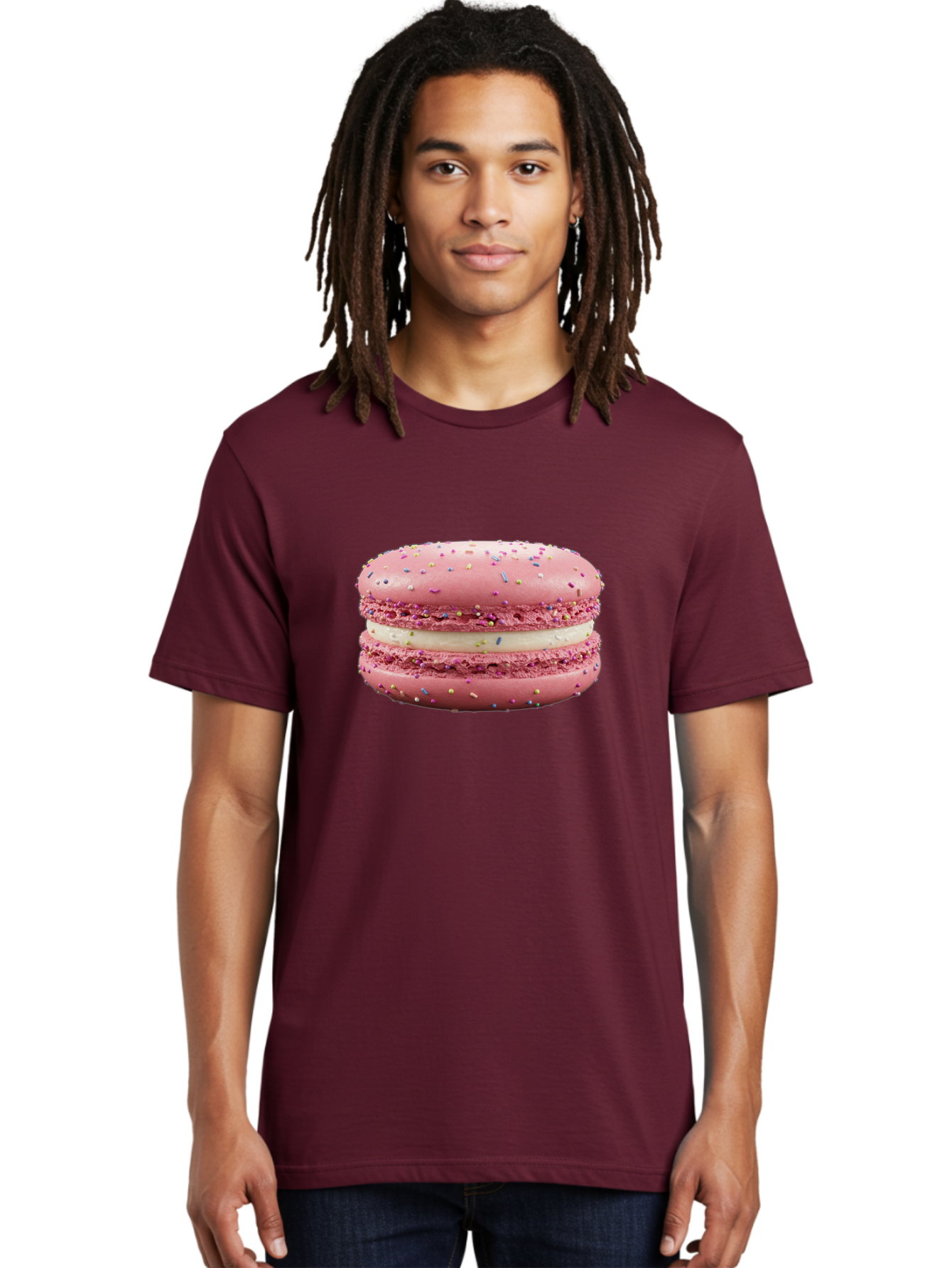Pink-Macaron-8 Men'S Graphic Tee, 100% Cotton, Comfortable Casual Summer Wear, Machine Washable, Pink Macaron, French Dessert, Sweet Treats, Colorful Sprinkles, Creamy Filling, Pastel Colors, Delicious Pastry, Baked Goods, Dessert Lover Bab180