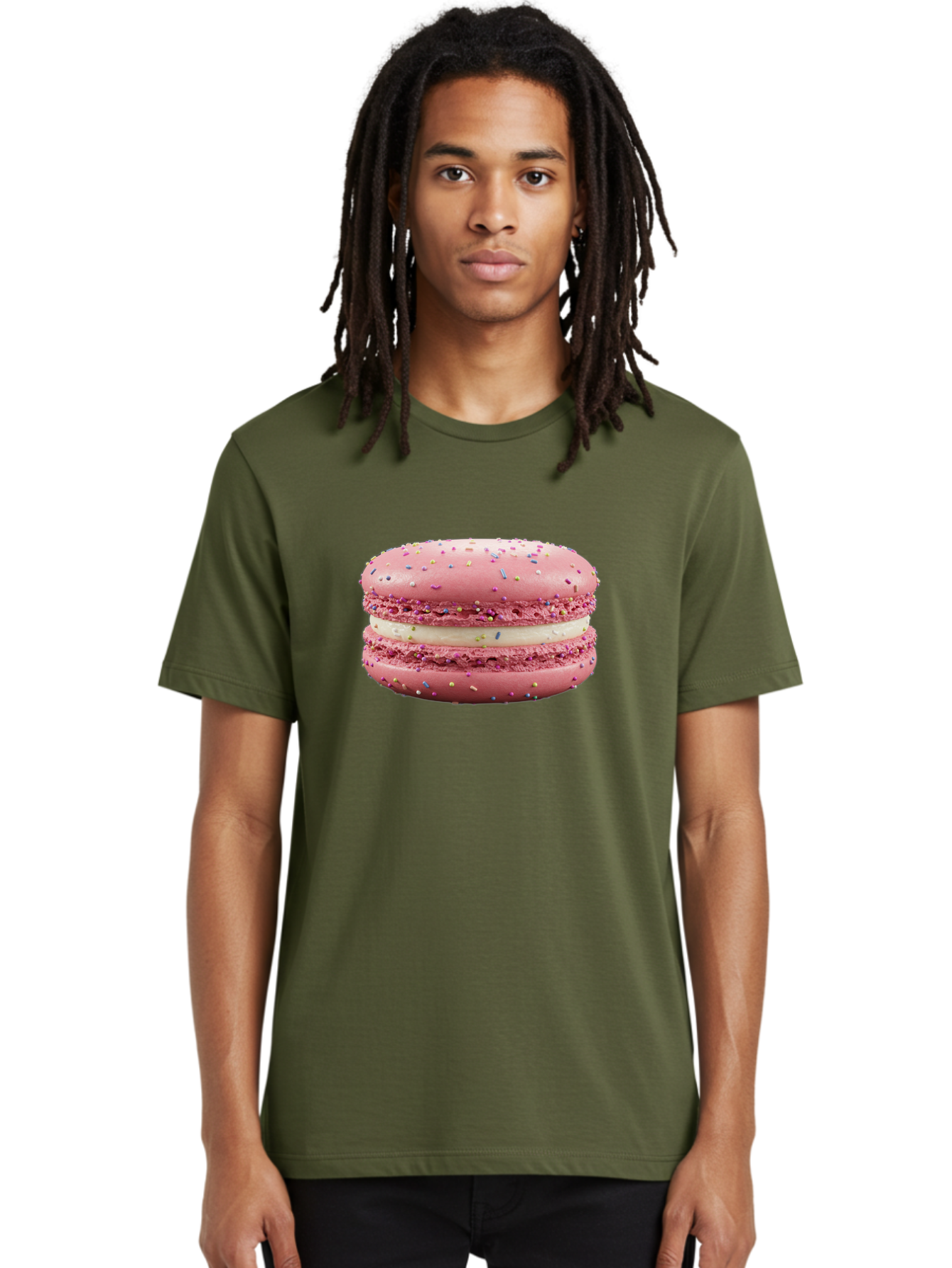 Pink-Macaron-8 Men'S Graphic Tee, 100% Cotton, Comfortable Casual Summer Wear, Machine Washable, Pink Macaron, French Dessert, Sweet Treats, Colorful Sprinkles, Creamy Filling, Pastel Colors, Delicious Pastry, Baked Goods, Dessert Lover Bab180