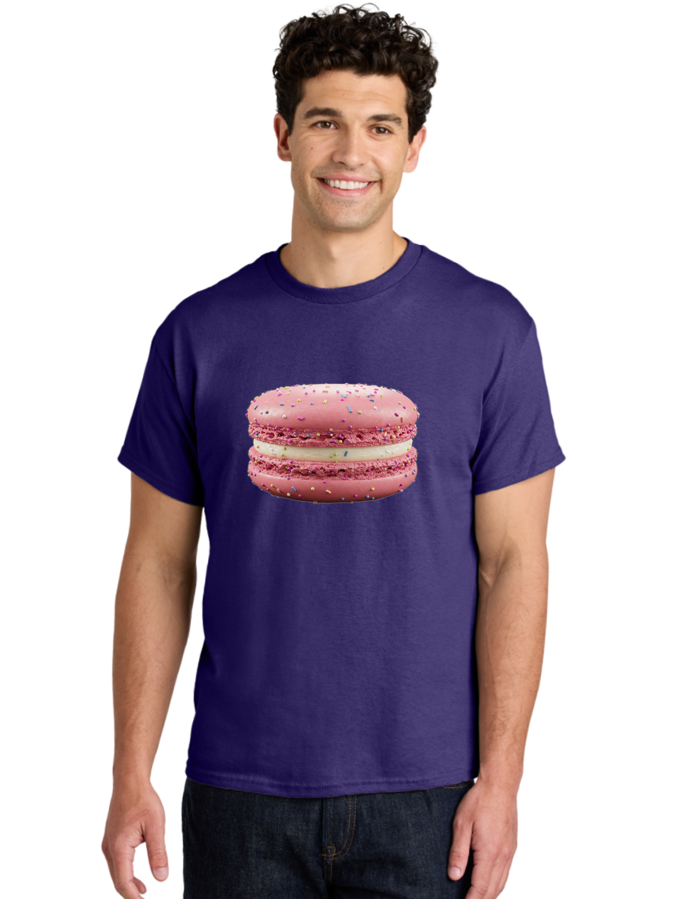 Pink-Macaron-8 Men'S Graphic Tee, 100% Cotton, Comfortable Casual Summer Wear, Machine Washable, Pink Macaron, French Dessert, Sweet Treats, Colorful Sprinkles, Creamy Filling, Pastel Colors, Delicious Pastry, Baked Goods, Dessert Lover Bab180