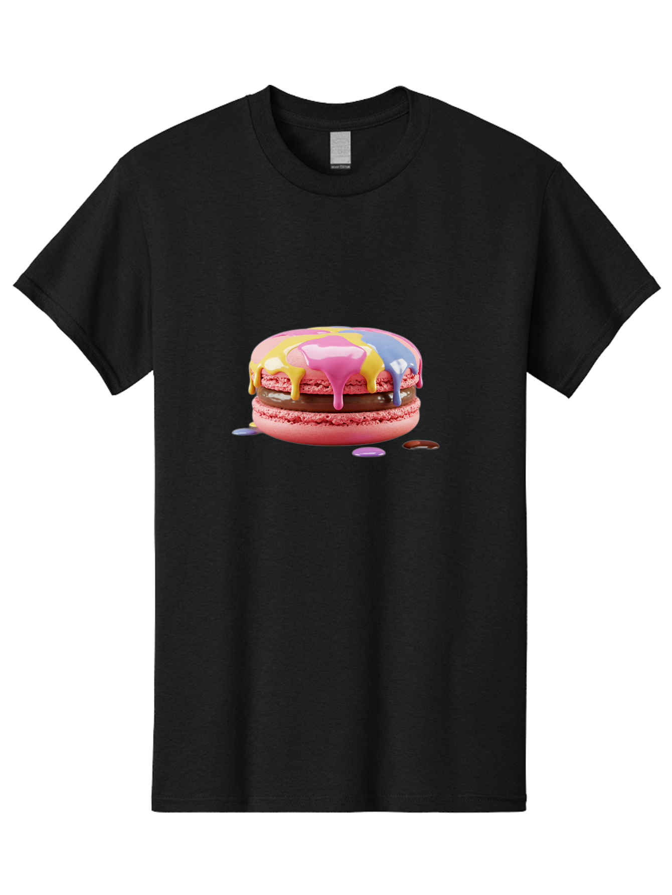 Pink-Macaron-9 Men'S Graphic Tee, 100% Cotton, Comfortable Casual Summer Wear, Machine Washable, Pink Macarons With Chocolate Ganache Filling, Pastel-Colored Icing, Colorful Dessert, Sweet Treats, Macaron Decorations, Dessert Art, Bab181