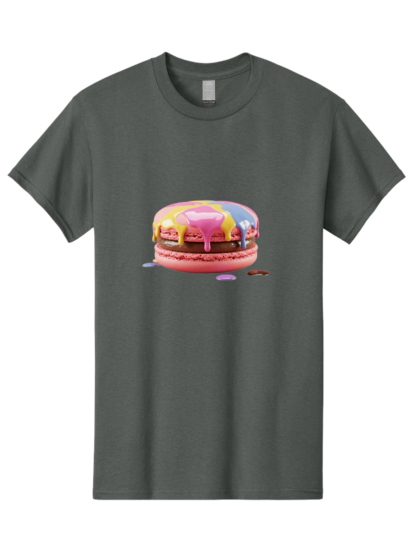 Pink-Macaron-9 Men'S Graphic Tee, 100% Cotton, Comfortable Casual Summer Wear, Machine Washable, Pink Macarons With Chocolate Ganache Filling, Pastel-Colored Icing, Colorful Dessert, Sweet Treats, Macaron Decorations, Dessert Art, Bab181