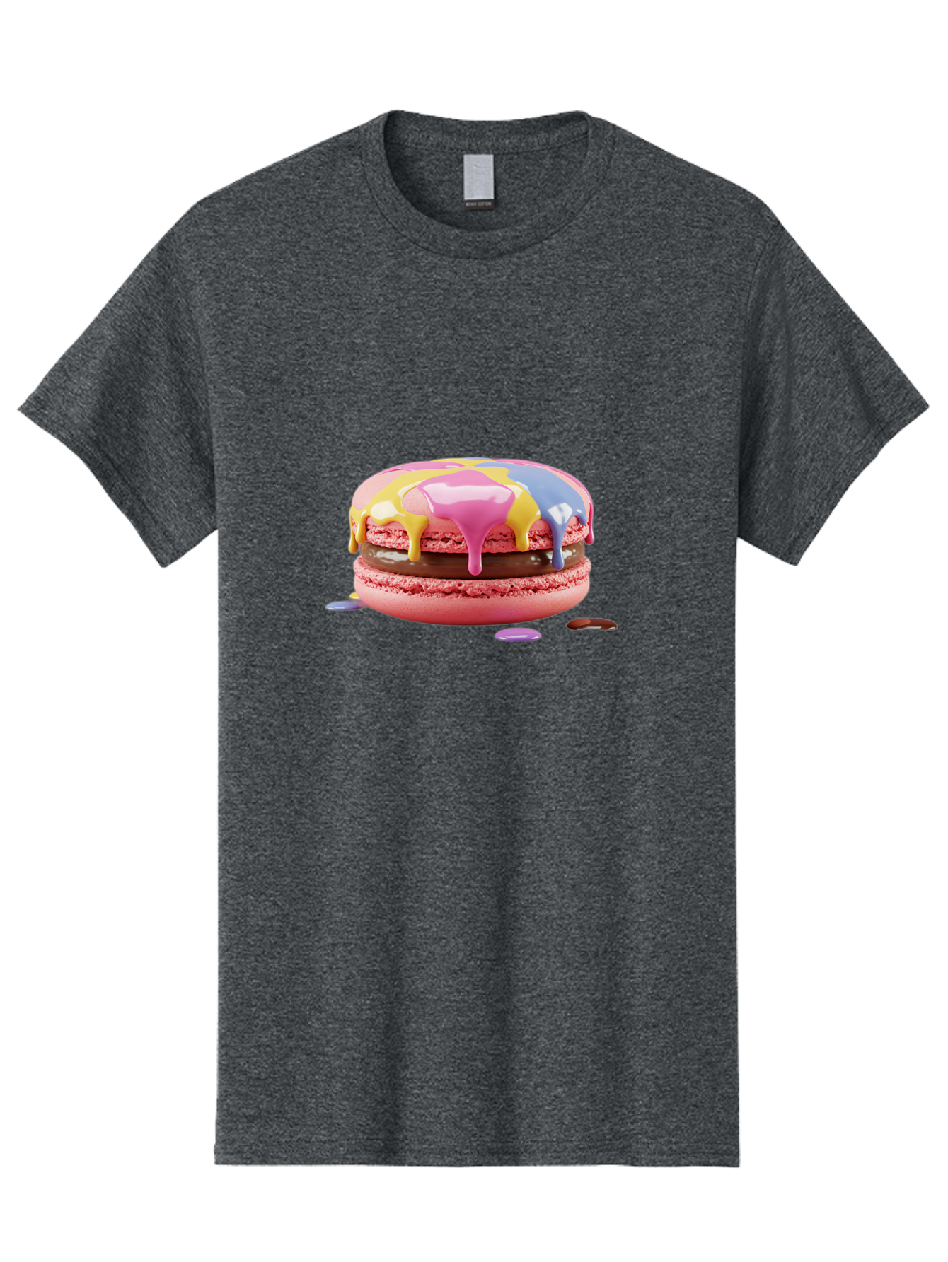 Pink-Macaron-9 Men'S Graphic Tee, 100% Cotton, Comfortable Casual Summer Wear, Machine Washable, Pink Macarons With Chocolate Ganache Filling, Pastel-Colored Icing, Colorful Dessert, Sweet Treats, Macaron Decorations, Dessert Art, Bab181