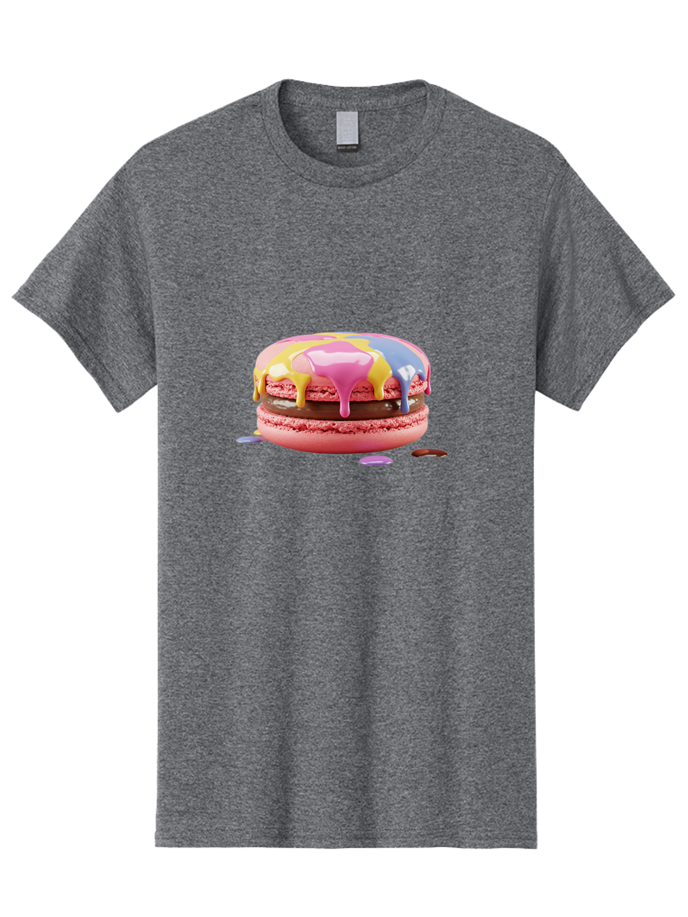 Pink-Macaron-9 Men'S Graphic Tee, 100% Cotton, Comfortable Casual Summer Wear, Machine Washable, Pink Macarons With Chocolate Ganache Filling, Pastel-Colored Icing, Colorful Dessert, Sweet Treats, Macaron Decorations, Dessert Art, Bab181